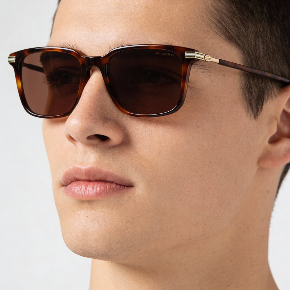 Gafas de sol Lacoste L6035s para hombre, montura de plástico gris metalizado, protección UV y lentes marrones de 53 mm