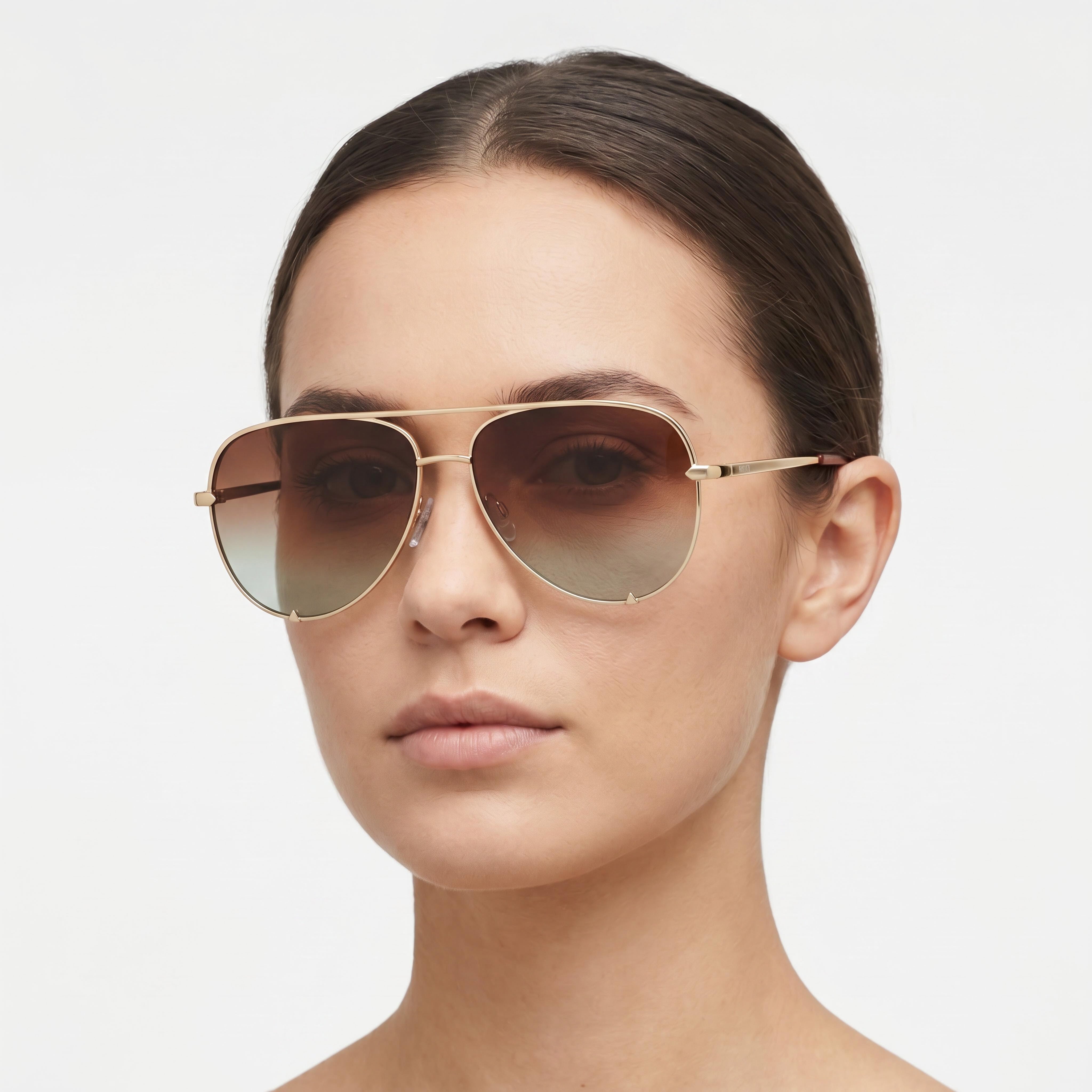 Gafas de sol QUAY AUSTRALIA High Key grandes de metal dorado con montura marrón degradada y lentes polarizadas marrón degradado con protección UV para mujer, Photo 5
