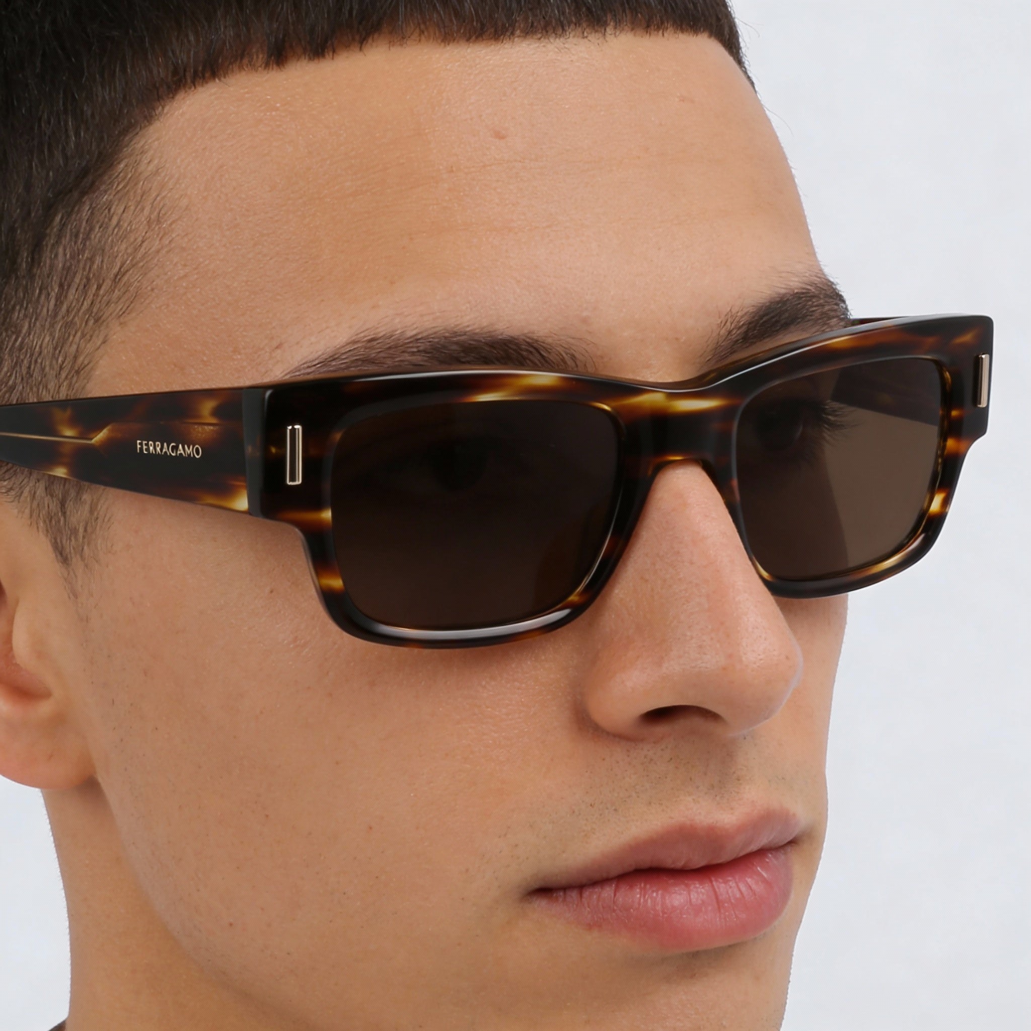 Salvatore Ferragamo Sf2011s Men's Plastic Frame Eyewear featuring UV Protection, Striped Brown, 53mm, Photo 5
