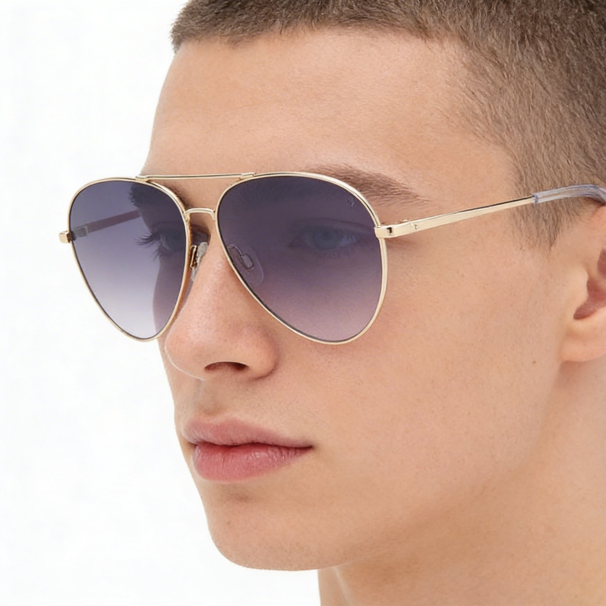 Rag & Bone Casual Unisex Gold Grey Stainless Steel Pilot Sunglasses with Grey Lenses 59mm UV Protected, Photo 4