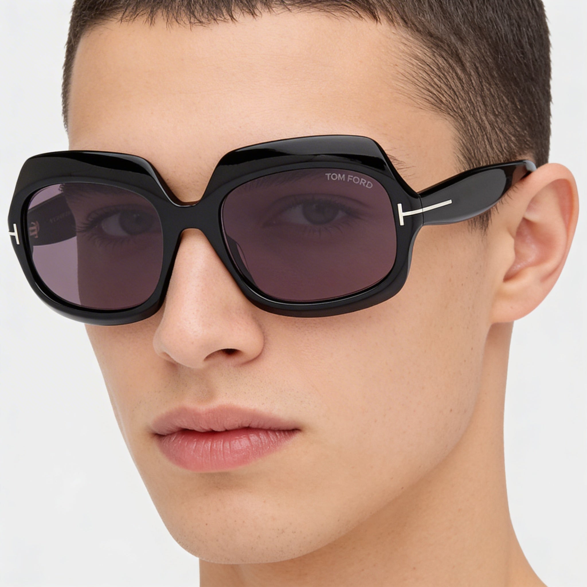 Gafas de sol unisex Tom Ford REN FT1155 de acetato negro brillante, lentes no polarizadas en negro ahumado morado, protección UV, 60 mm, Photo 3