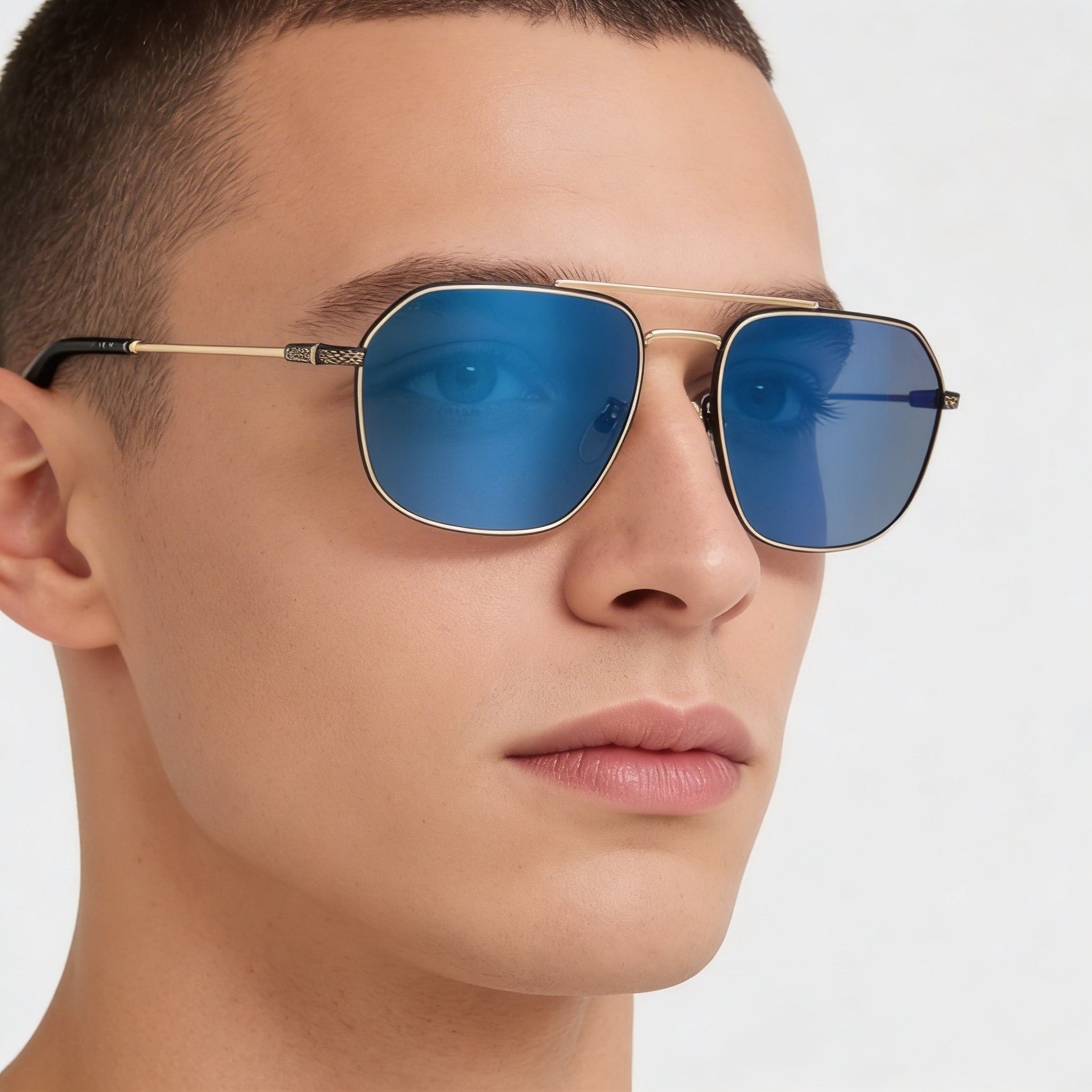 Gafas de sol Police SPLF64-57300B doradas rectangulares con efecto espejo para hombre, 57 mm, Photo 3