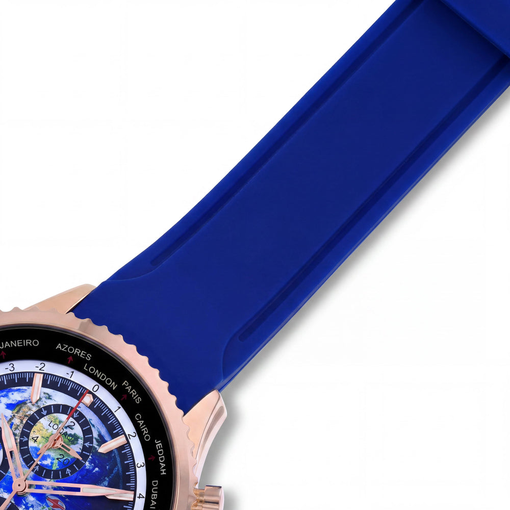 Reloj de hombre Seapro SP7522 con movimiento de cuarzo, esfera azul, caja de acero inoxidable, correa de caucho, hora mundial, GMT y alarma