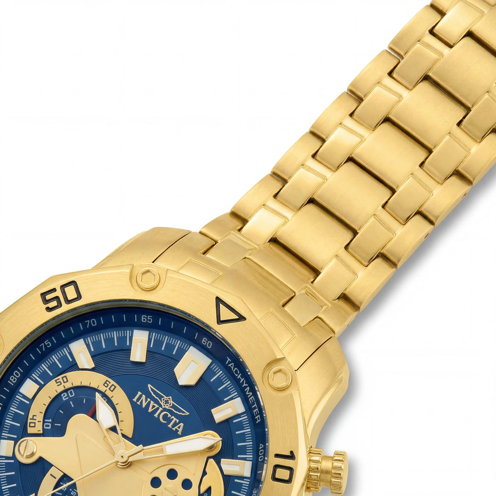 Invicta 22765 Pro Diver - Cronógrafo Unisex de Cuarzo SCUBA GMT, Brazalete de Acero Inoxidable Goldstone, Reloj de 50mm con Esfera Azul