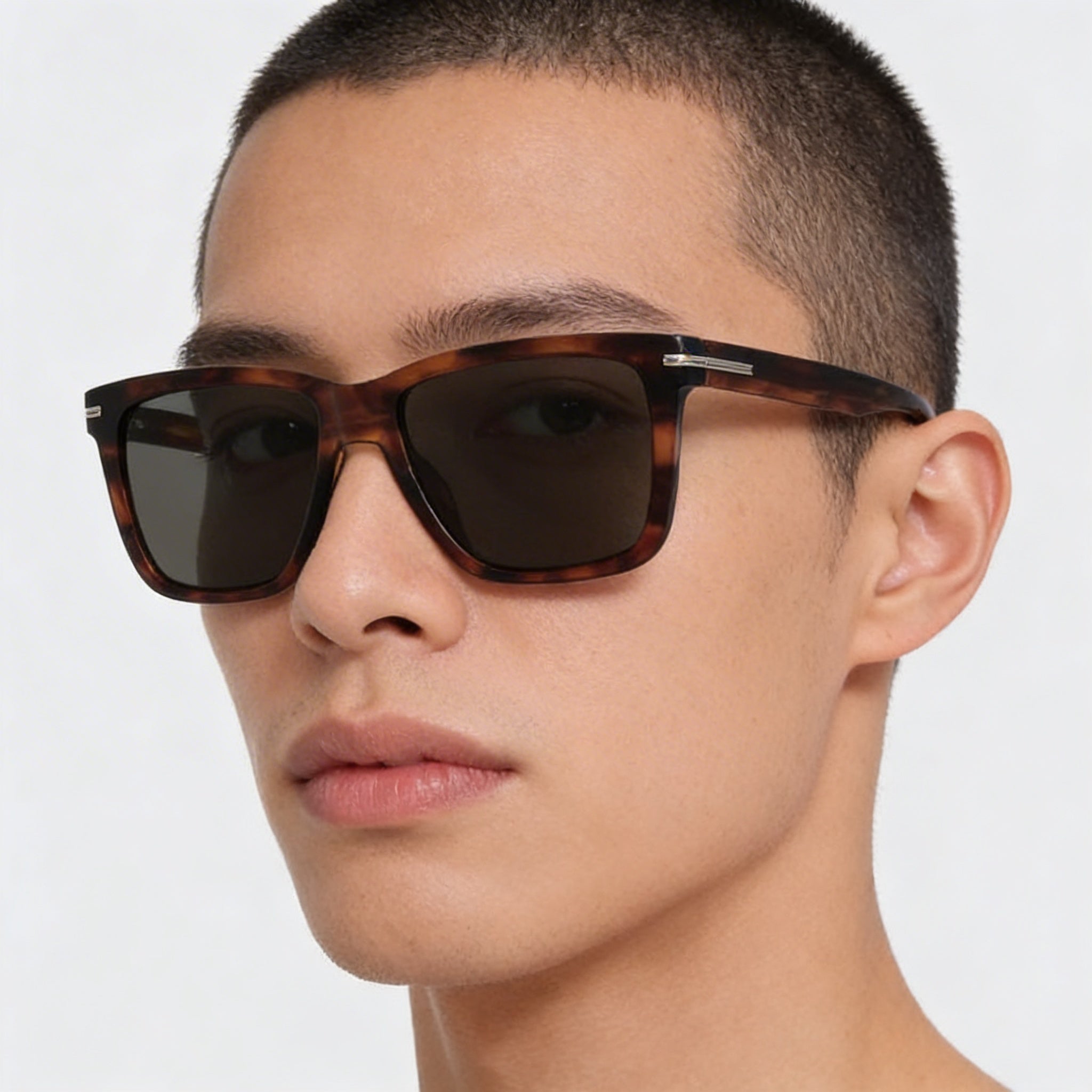 Hugo Boss Style & Expression BOSS 1598/S Unisex Rectangular Brown Horn Acetate Sunglasses with Grey Lenses 55mm, Photo 4