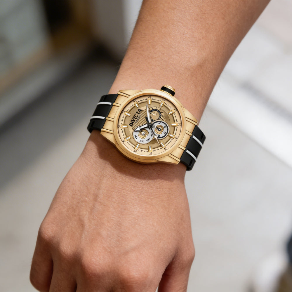 Invicta Speedway 49056 Unisex Quartz Watch with 48mm Stainless Steel Case, Gold Dial, Silicone Strap