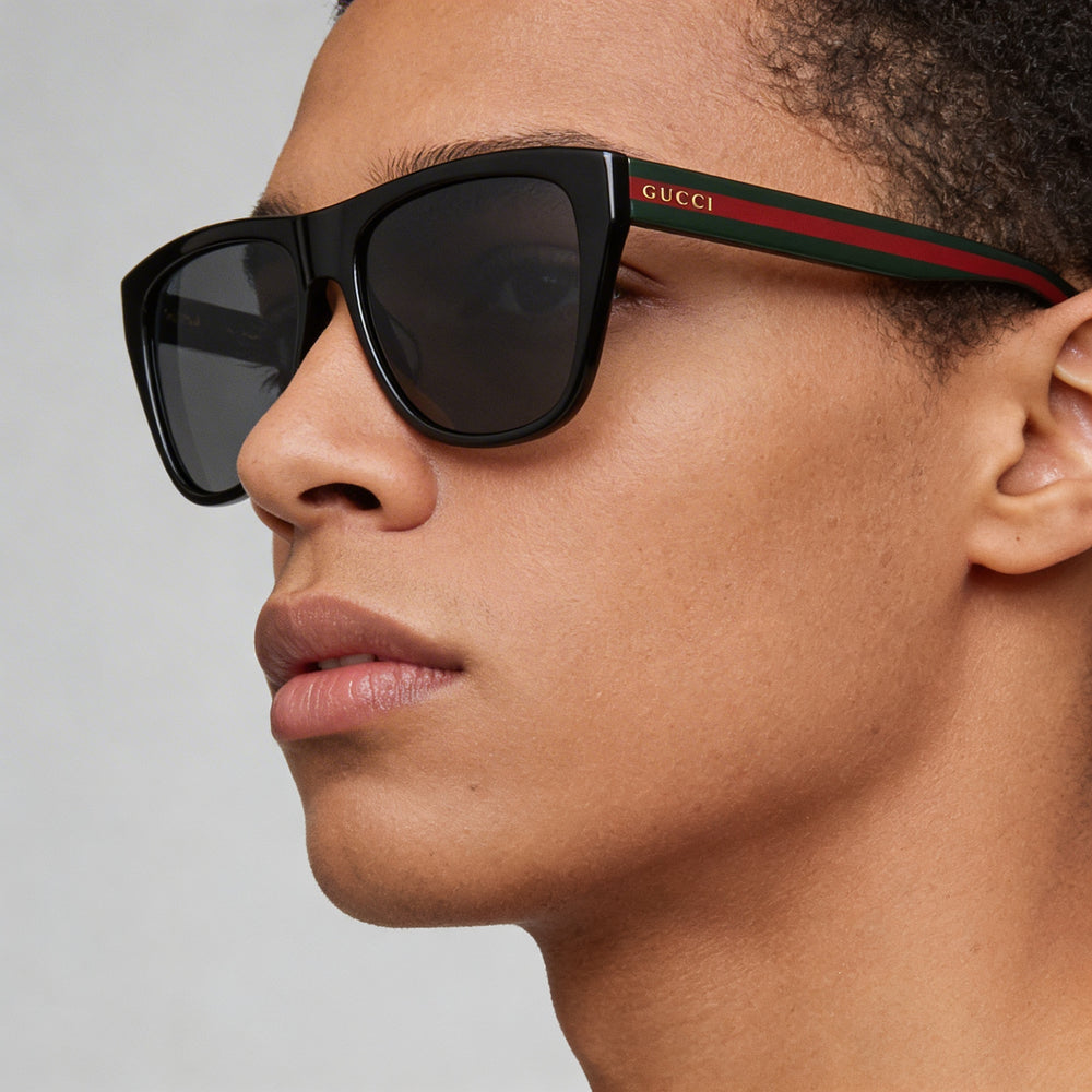 Gucci Gg0926s Unisex Black Green Grey Square Plastic Frame Sunglasses, Black Green Grey UV Lenses 57mm