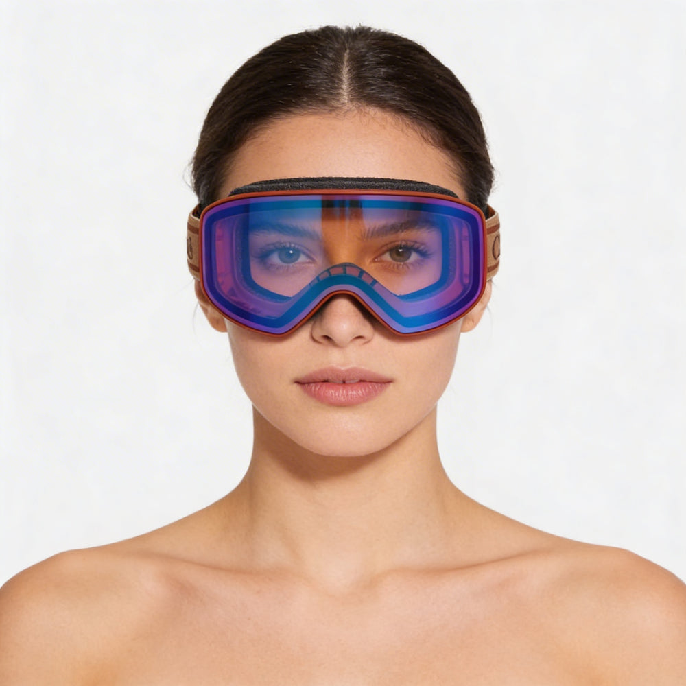 Chloe Casual Ski Goggles Women's Injection Frame Non-Polarized Brown Orange Lens, Frameless, 220mm Lens Width