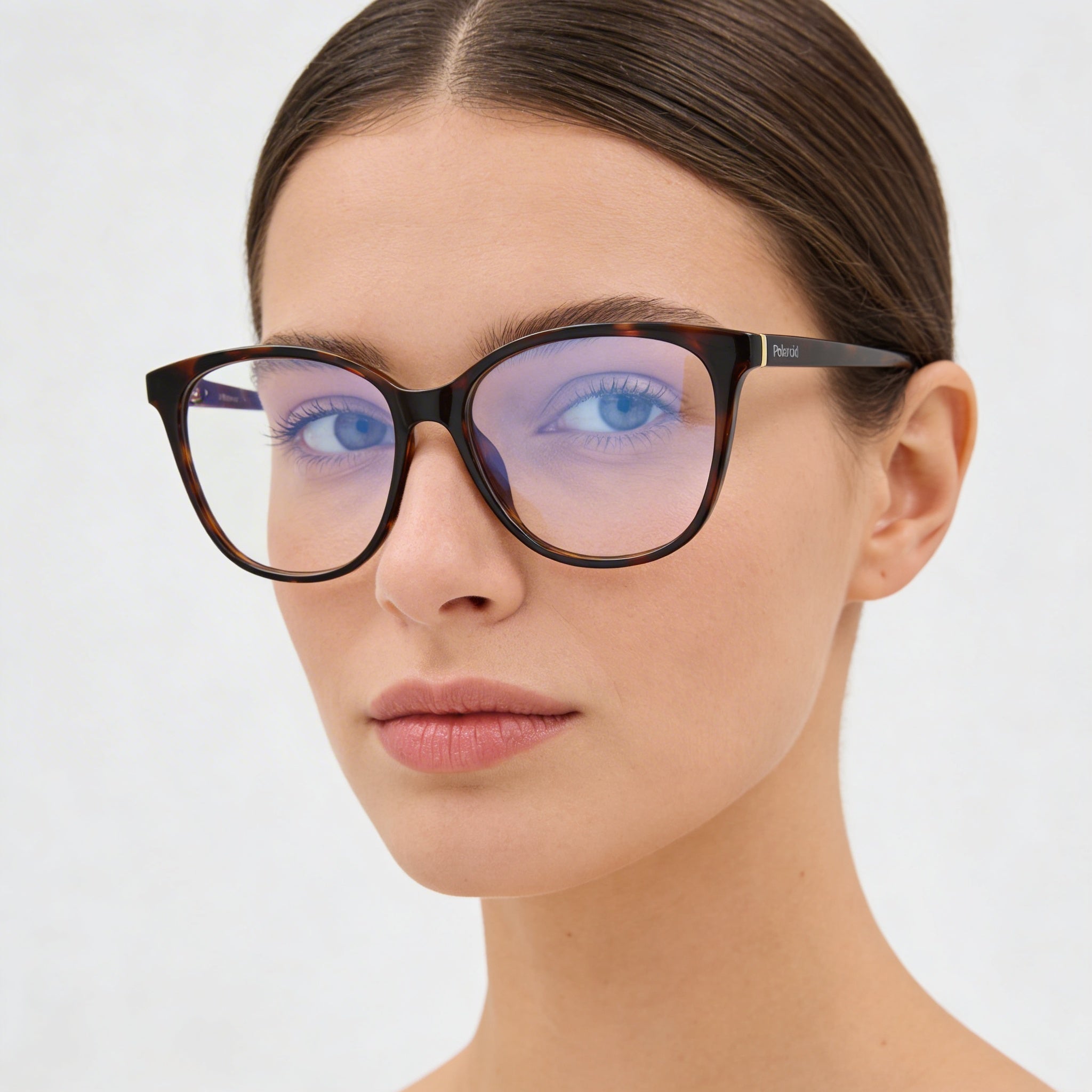 Monturas ópticas Polaroid Pld D372 para mujer color melocotón, ancho de lente de 55 mm, lentes de demostración transparentes, listas para graduación, Photo 4