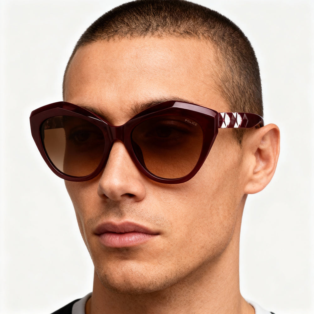 Police Comtemporary Men's Acetate Non-Polarized Sunglasses Bordeaux Pieno Frame Size 55-18-140