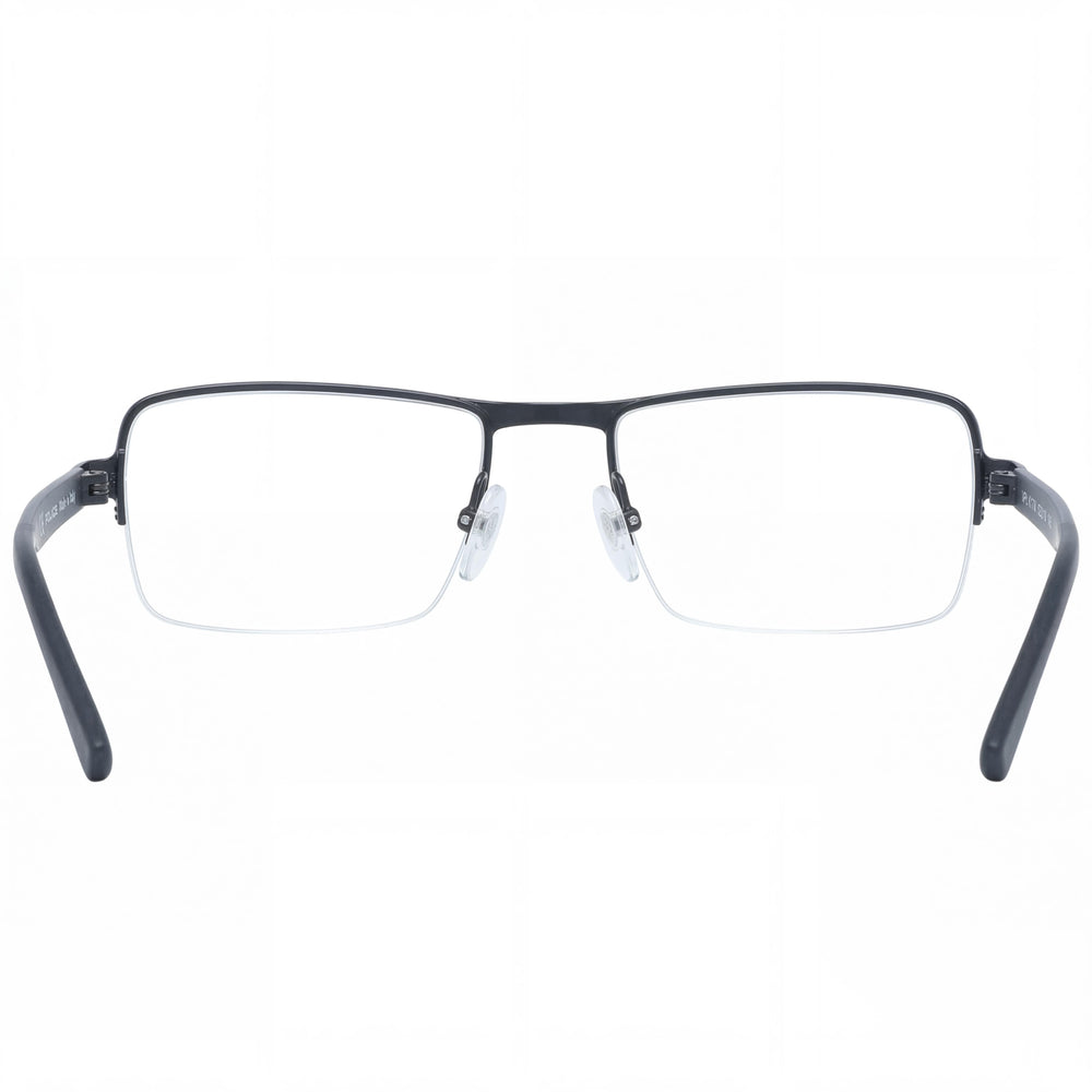 Police Modern Unisex Black Acetate + Metal Rectangle Semi Rimless Frame Eyeglasses with Clear Polycarbonate Lenses 52
