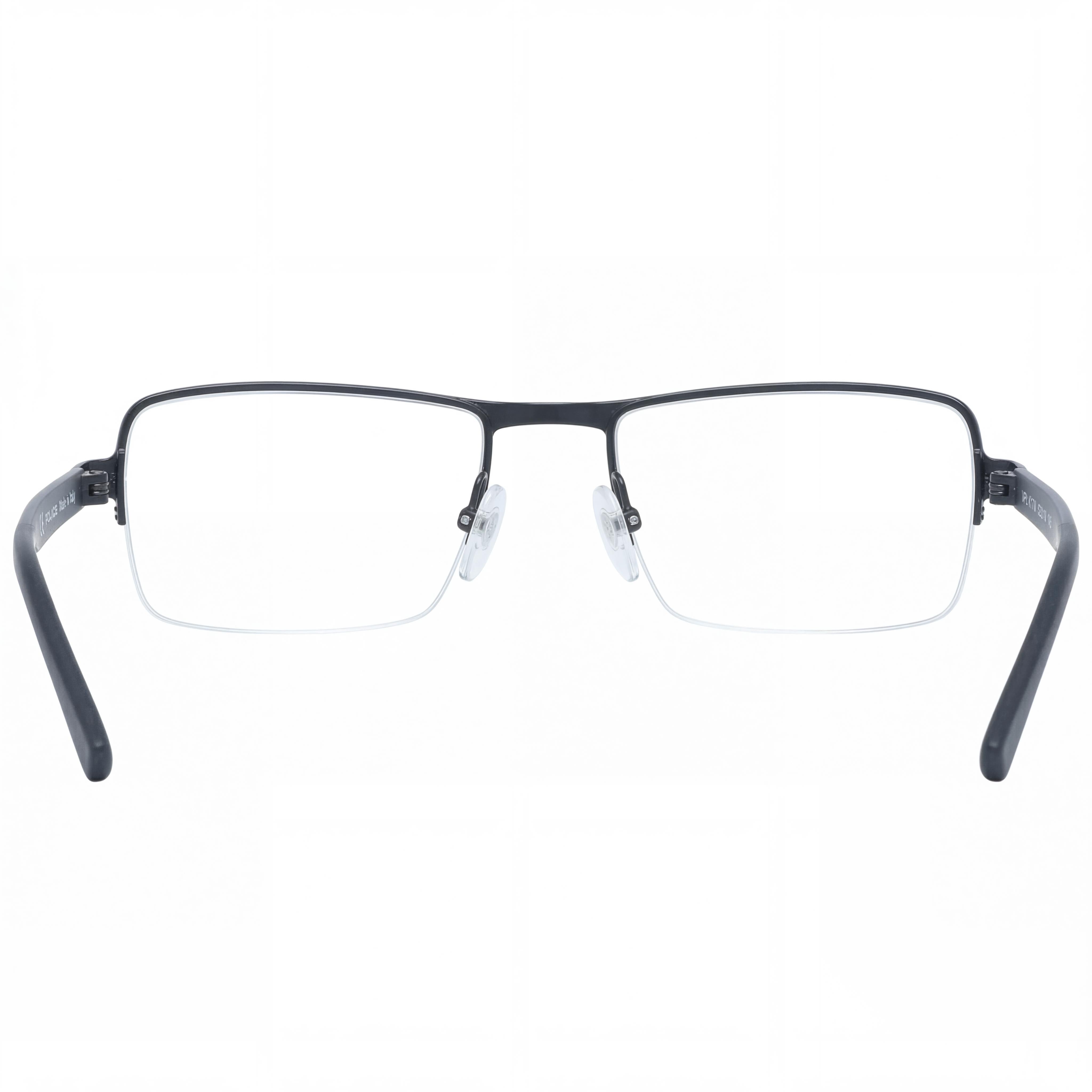 Police Modern Unisex Black Acetate + Metal Rectangle Semi Rimless Frame Eyeglasses with Clear Polycarbonate Lenses 52, Photo 2
