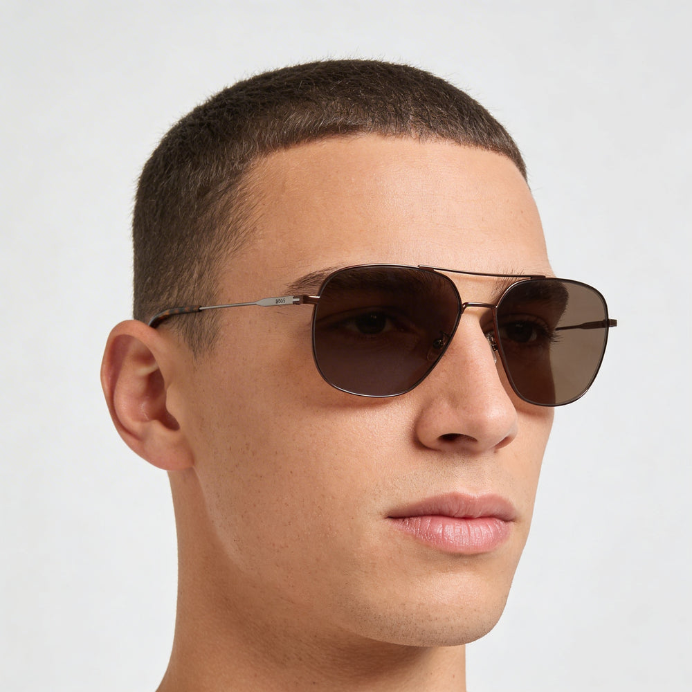 Hugo Boss Boss 1557/O/F/S 1ot 1ot - Montura de plástico gris para hombre, lentes marrones, protección UV, 62 mm