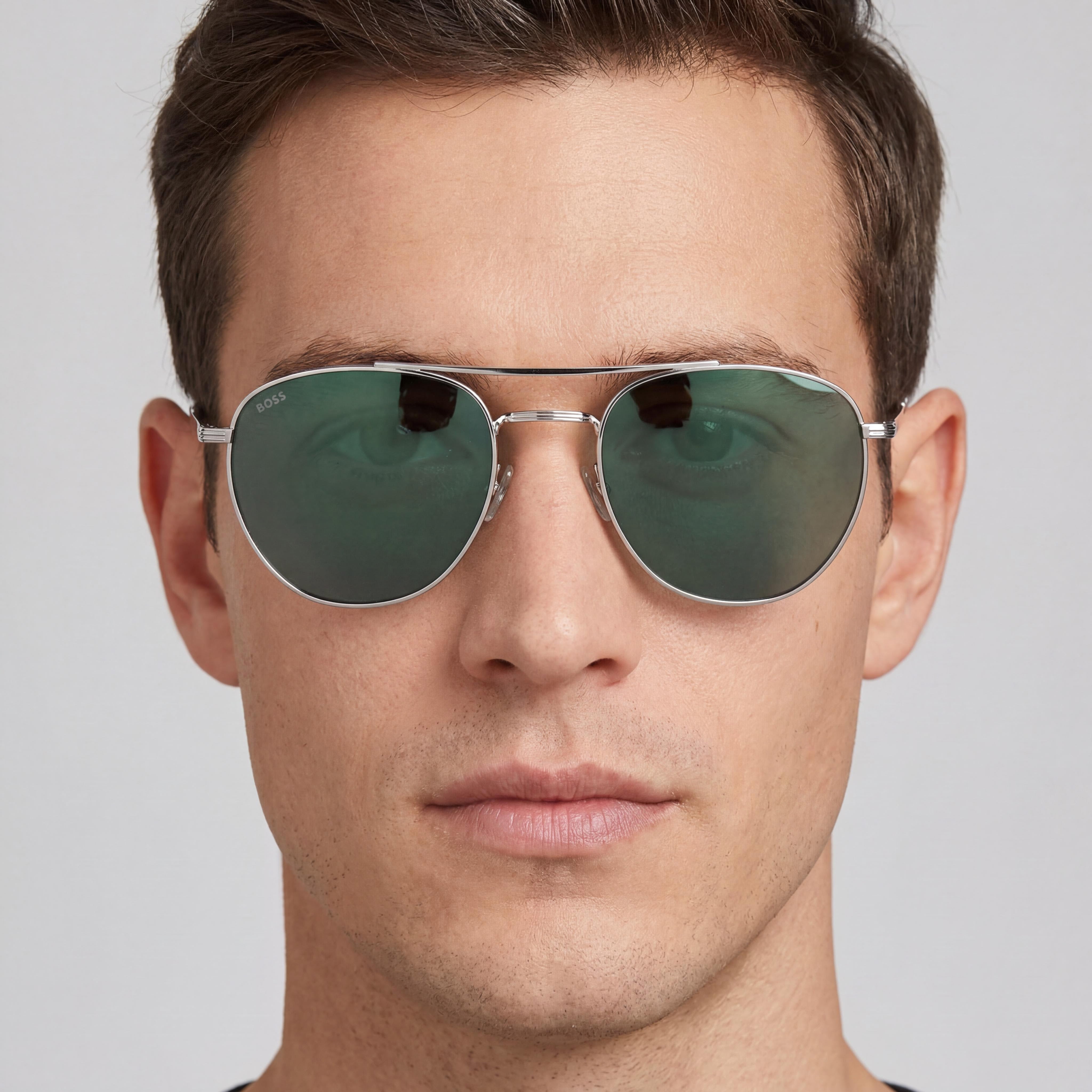 HUGO BOSS BLACK Gafas de sol de protección UV no polarizadas de acero inoxidable negro mate para hombre Boss 1631-S 53 mm, Photo 5