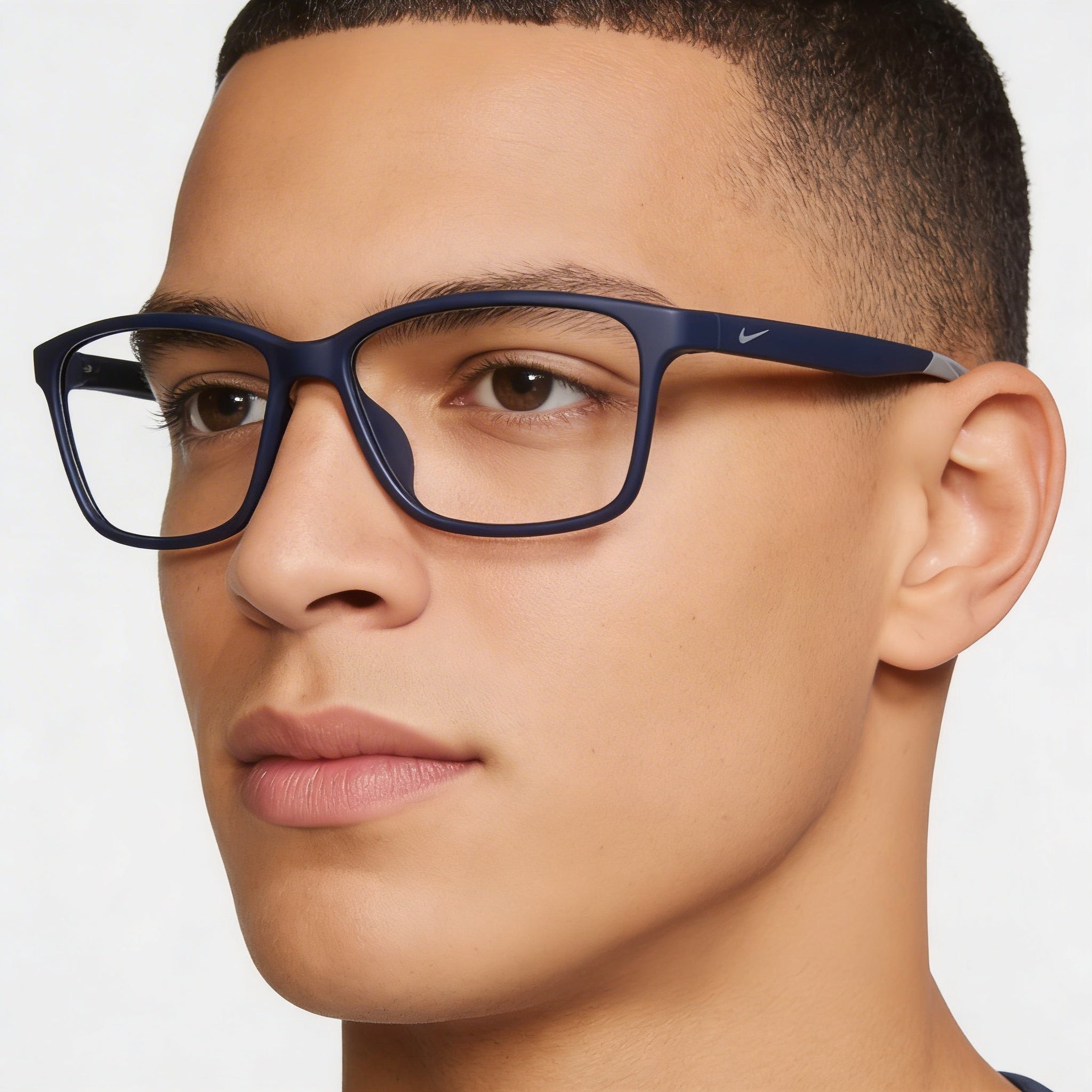 Gafas Nike para hombre 7118 de plástico, montura rectangular en color azul marino mate y gris lobo, lentes granates, 55-14-140 mm, Photo 4