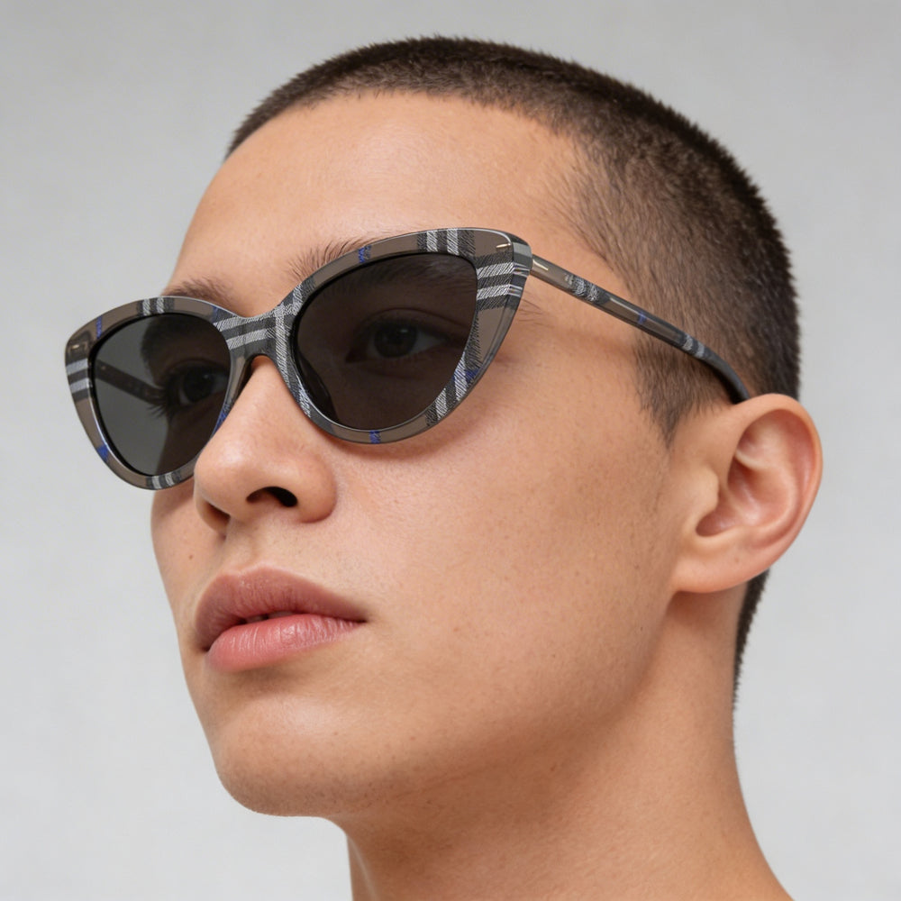 BURBERRY BE4457 Unisex Dark Grey Acetate Frame Cat Eye Non-Polarized Sunglasses 55mm