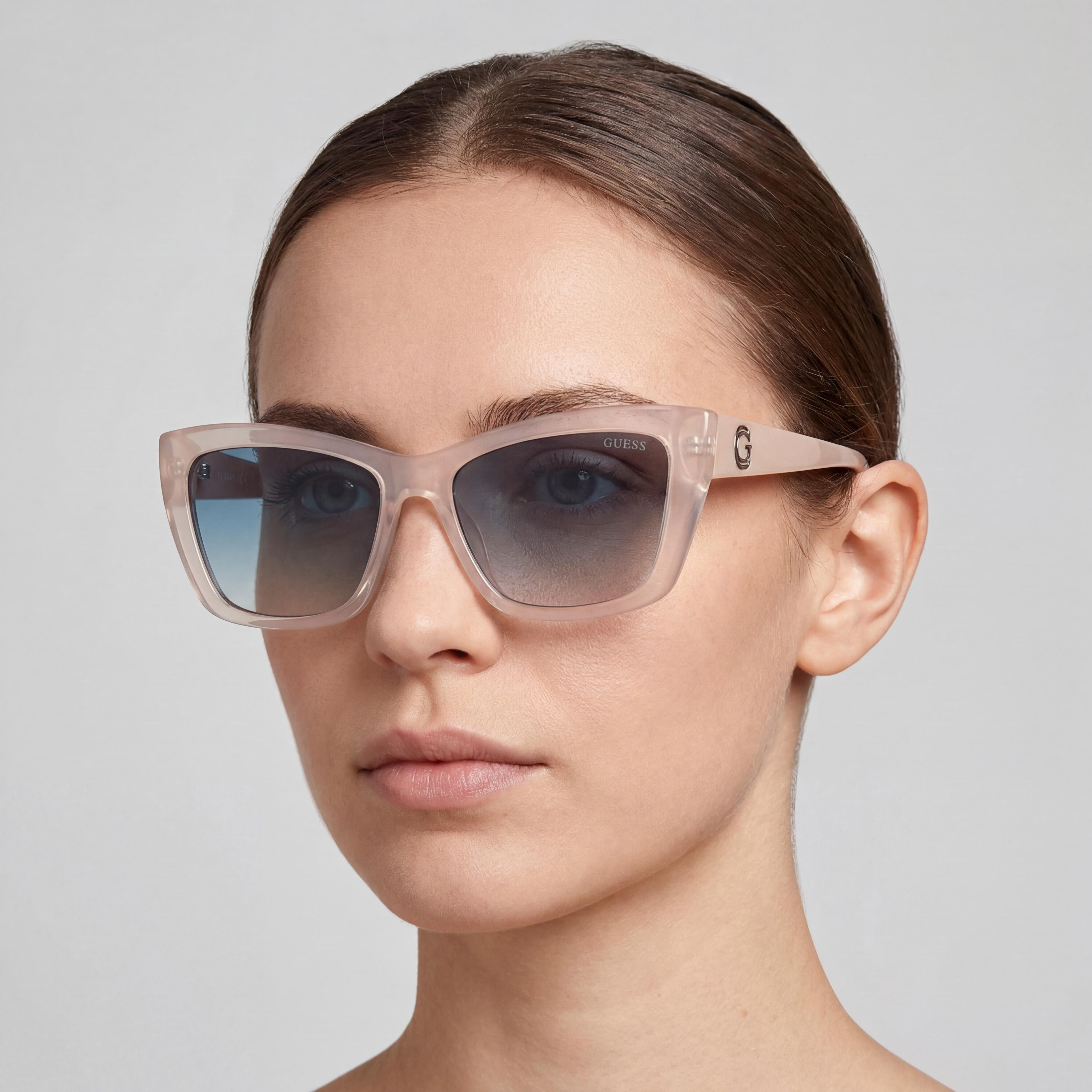 GUESS Modern Women's Injected UV Protected Sunglasses Glossy Ivory Frame Gradient Green Lens 55mm, Photo 4