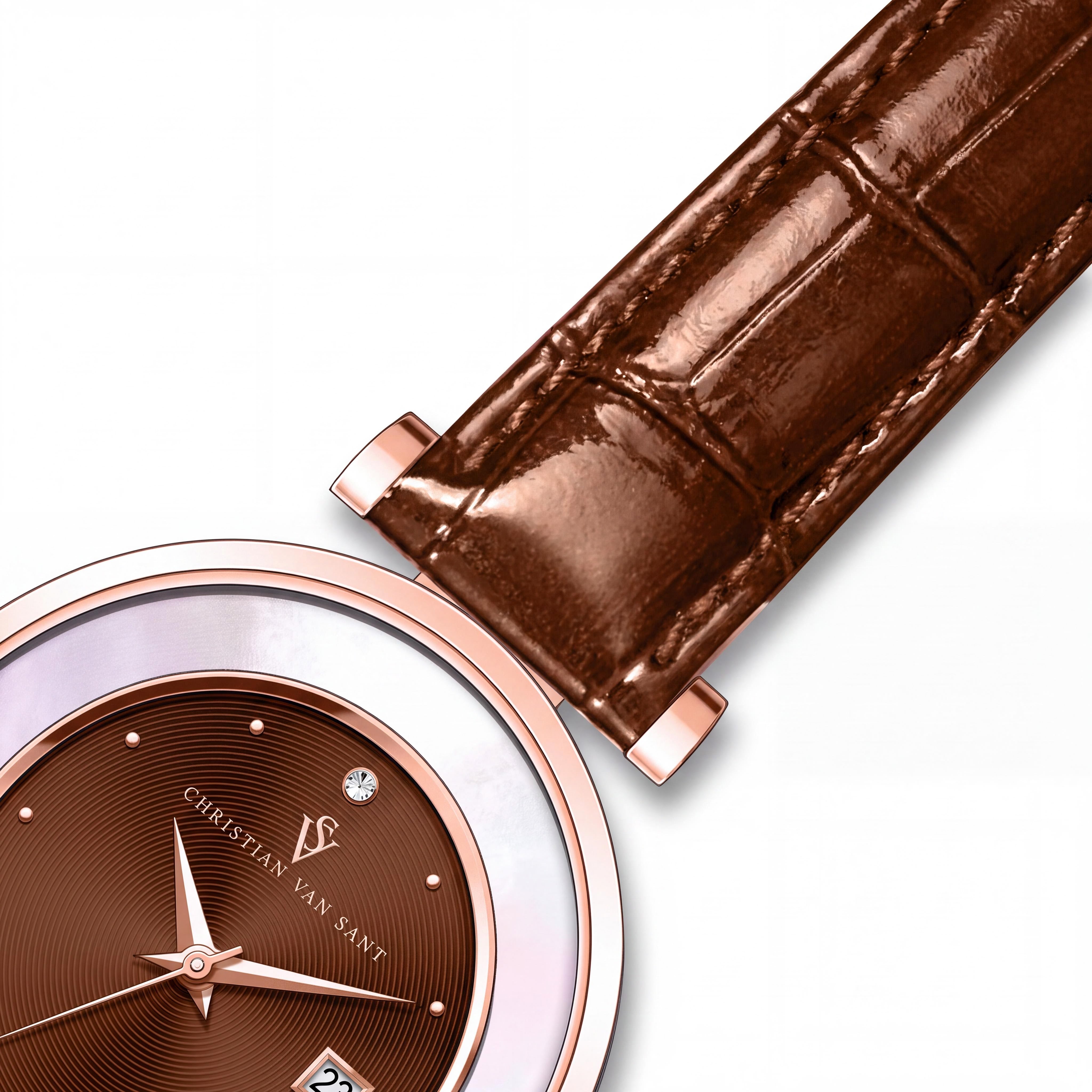 Christian Van Sant CV3817 Modern Women's Brown Stainless Steel Leather Quartz Movement Water Resistant Watch, Photo 3