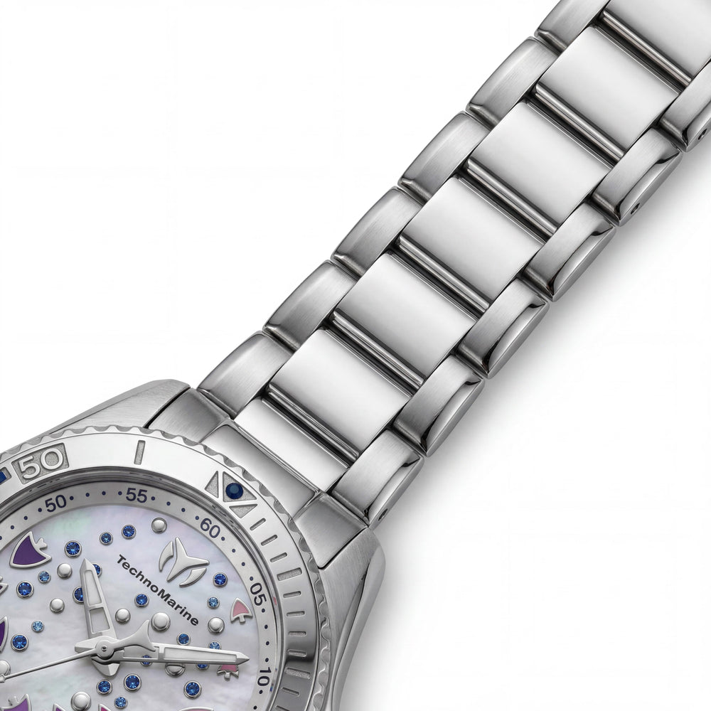 Reloj Technomarine Cruise TM-125005 para mujer, movimiento de cuarzo de 40 mm, caja de acero inoxidable y esfera blanca