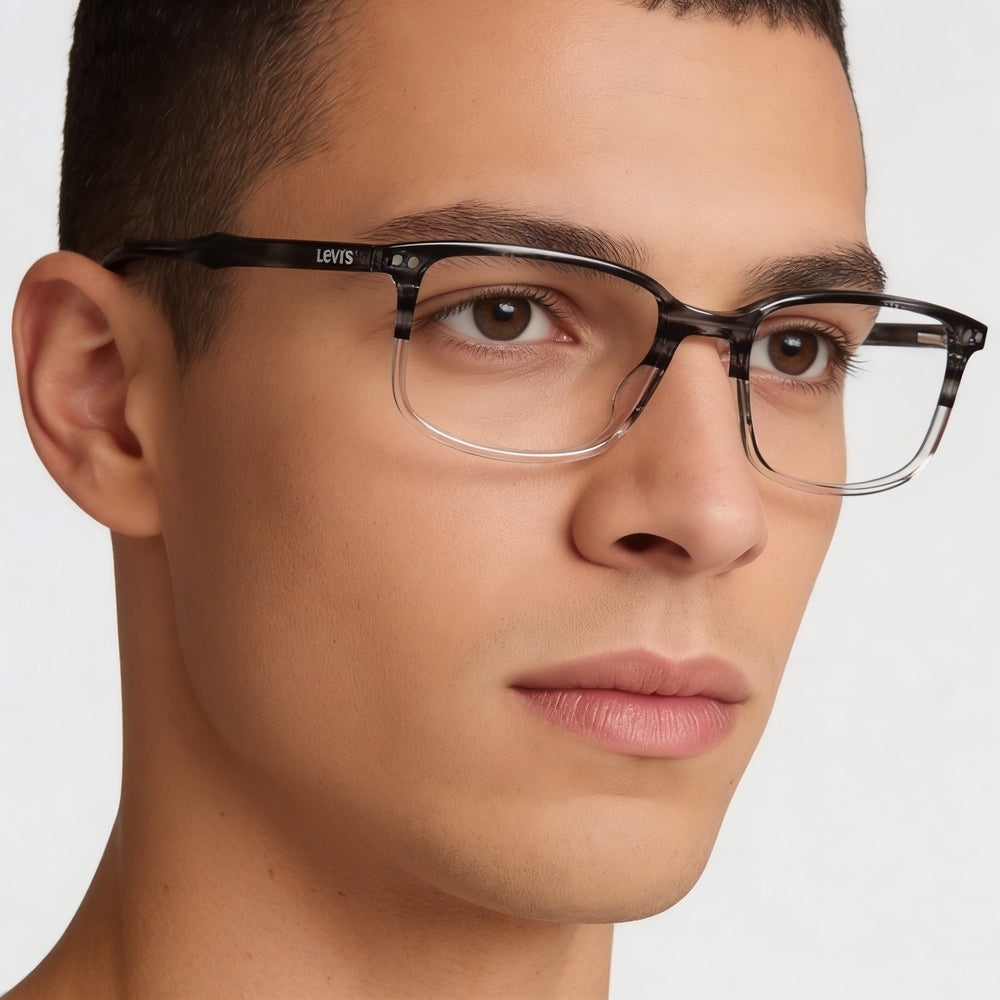 Levi's LV 5019 Men's Rectangle Polymethyl Methacrylate Eyeglasses Transparent White Grey Horn 54-19-145
