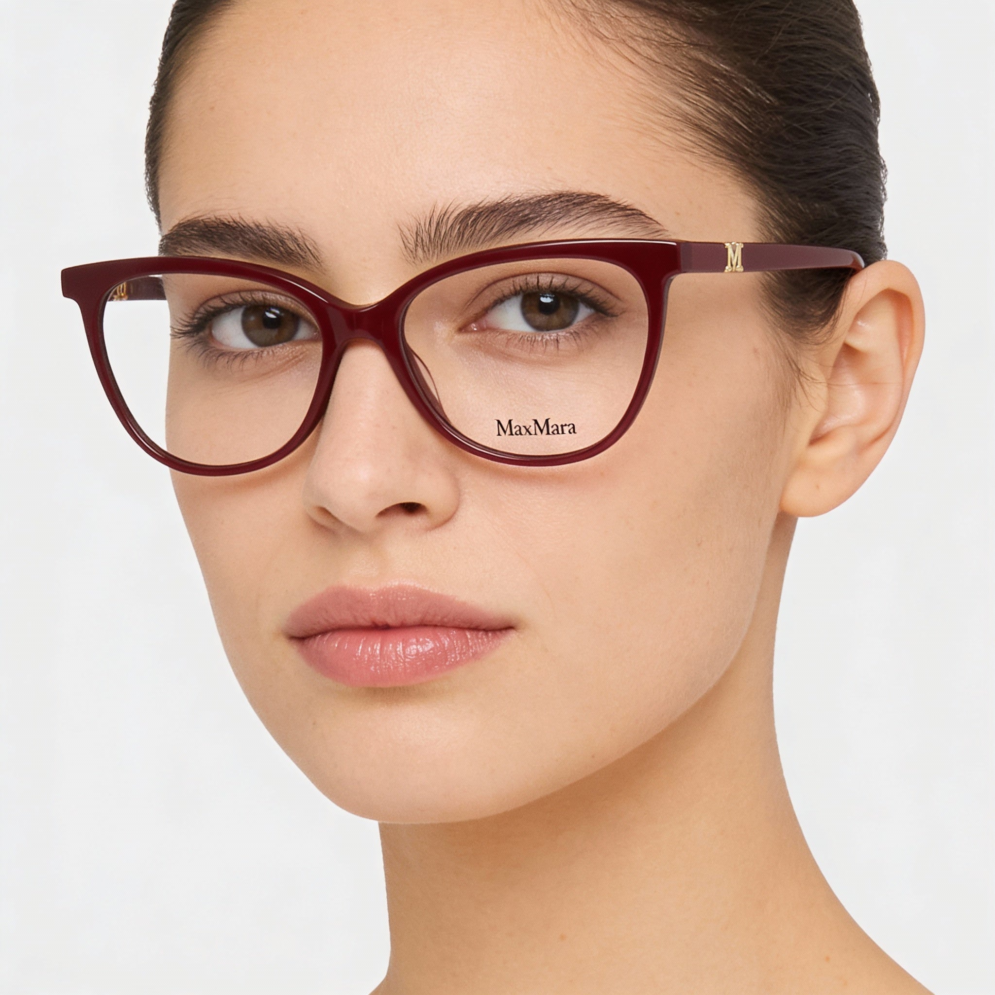 MaxMara MM5018 Women's Polarized Sunglasses with Burgundy Plastic Frame and Pale Gold Maxmaragram Detail, 53mm Lens Width, Photo 3