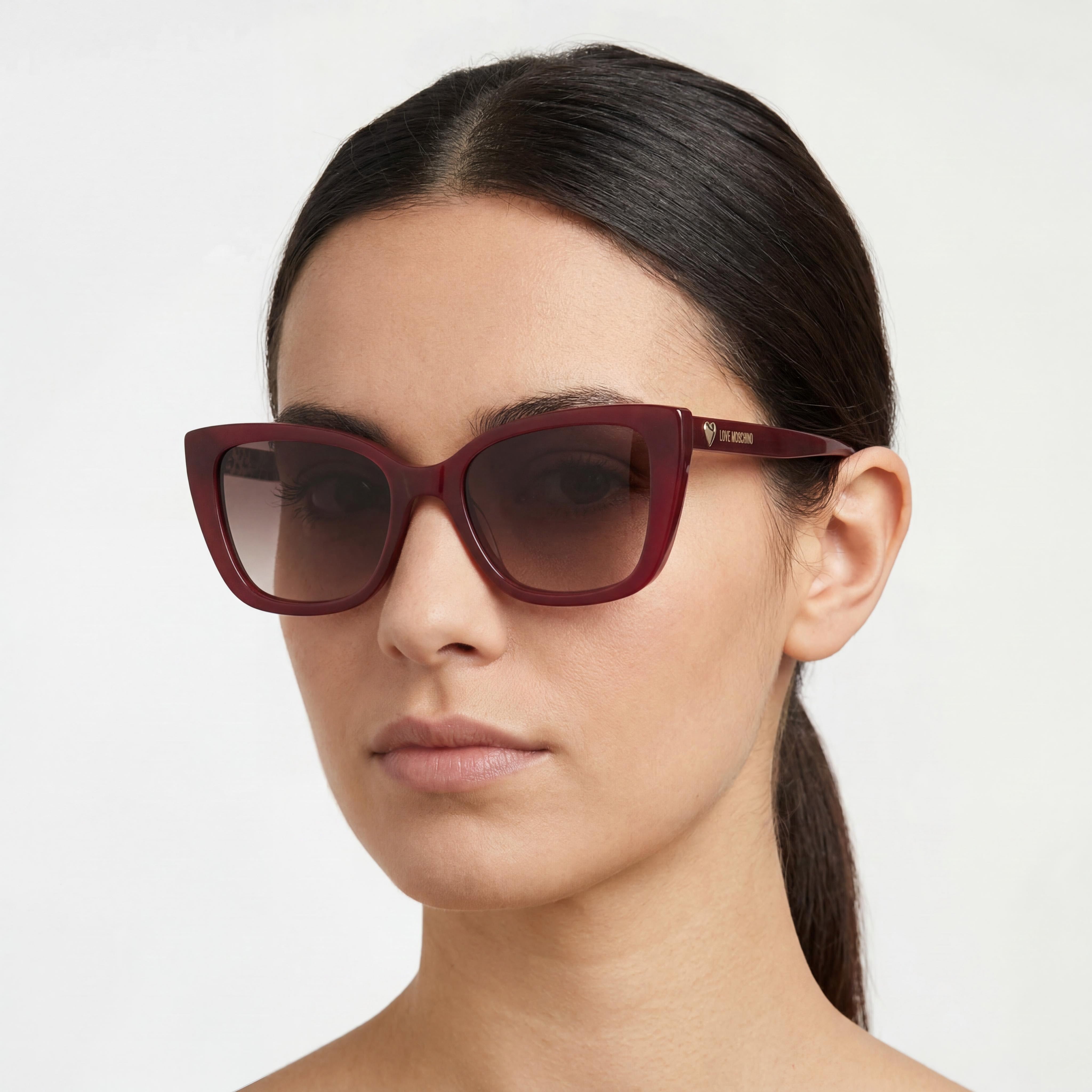 Gafas de Sol Casuales para Mujer Love Moschino con Estampado Rojo de Acetato y Cristales Sombreados Marrones, Protección UV 400, 54-18-140, Photo 5