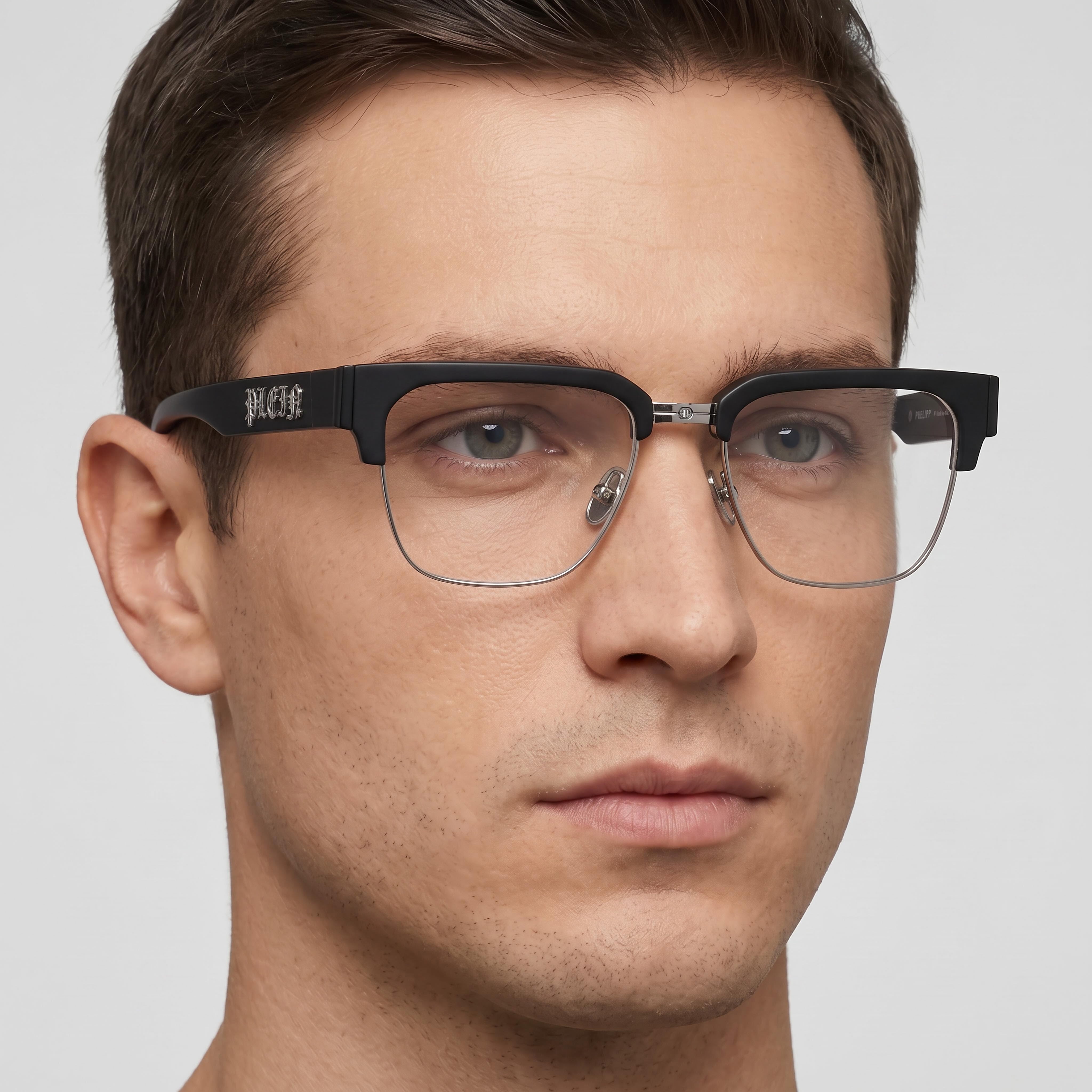 Philipp Plein Vpp113m Men's Metal Prescription Eyeglasses, Shiny Full Palladium, Size 53mm, Photo 4