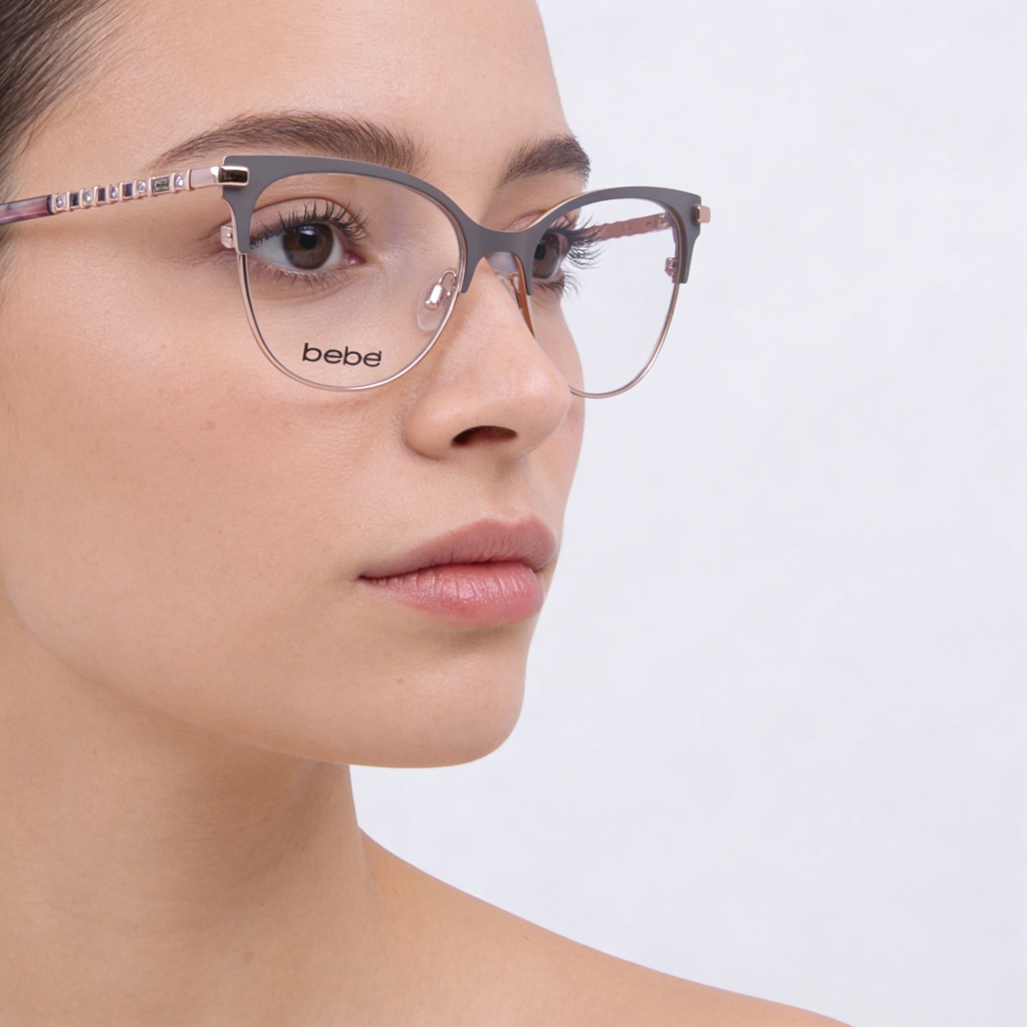 bebe Bb5224 Gafas de mujer con montura completa Cat Eye de metal rosa, ancho de lente 52 mm, Photo 5