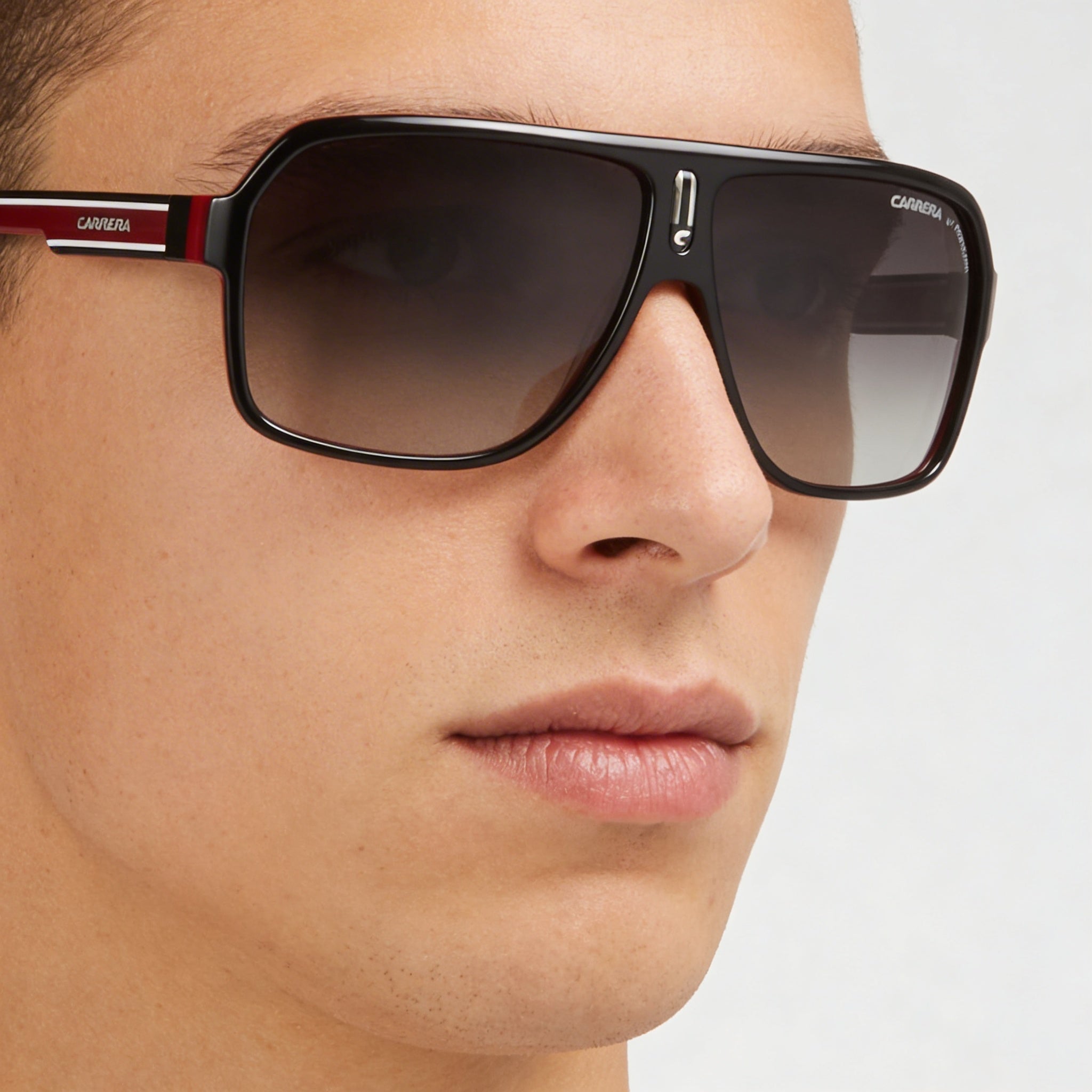 Carrera CARRERA 27 Men's Black Red Crystal White Plastic Frame Dark Grey Shaded UV Protected Sunglasses 62mm, Photo 4