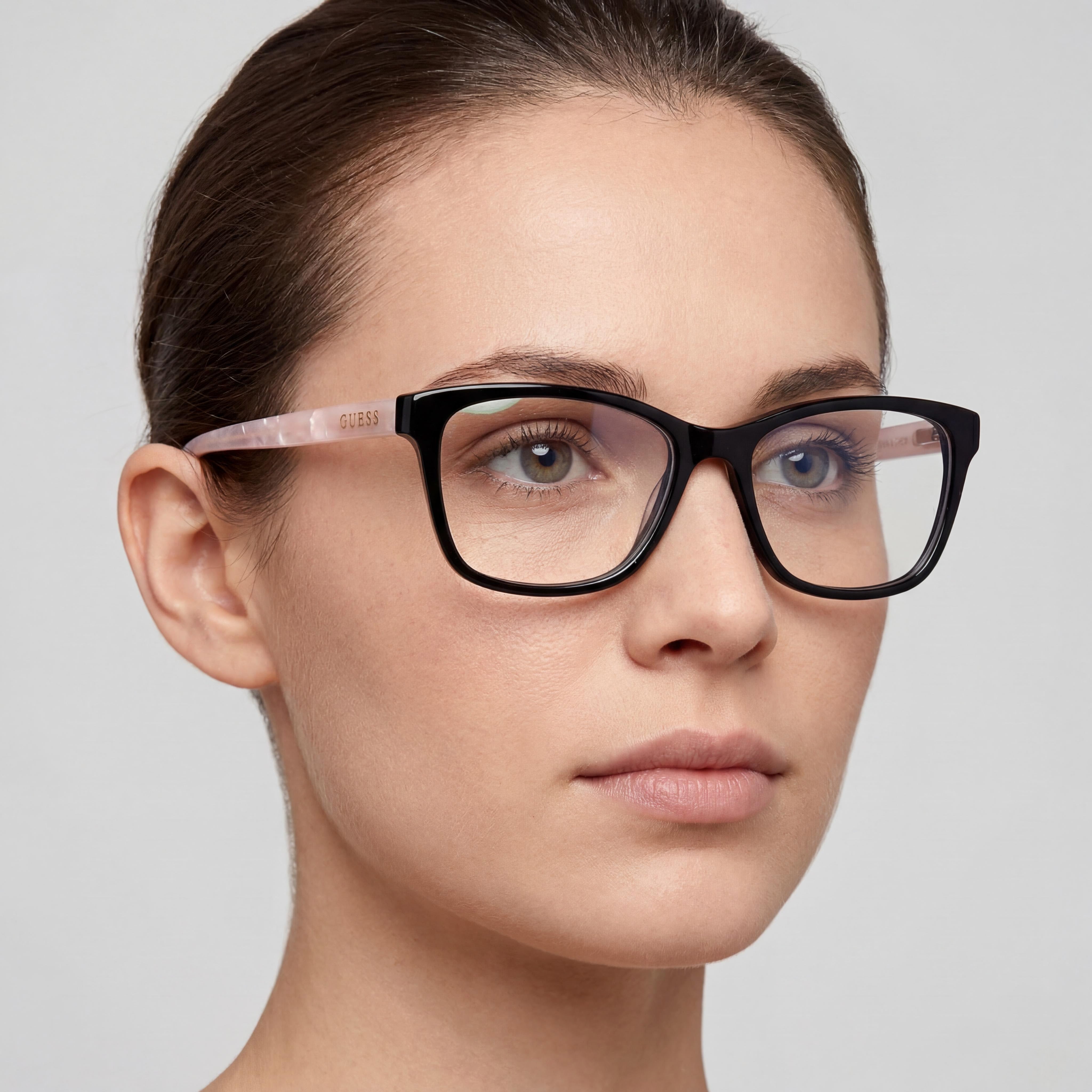 GUESS Women's Gu50185 Eyewear with Shiny Black Pink Pearl Plastic Frame, 53mm Lens Width, Photo 4