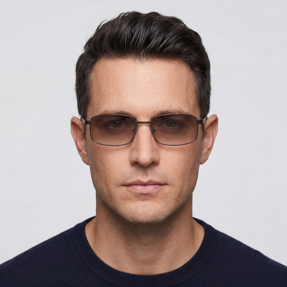 Gafas de sol Chesterfield casuales para hombre, metal negro mate, gris polarizado, con protección UV adaptativa a la luz, 58mm