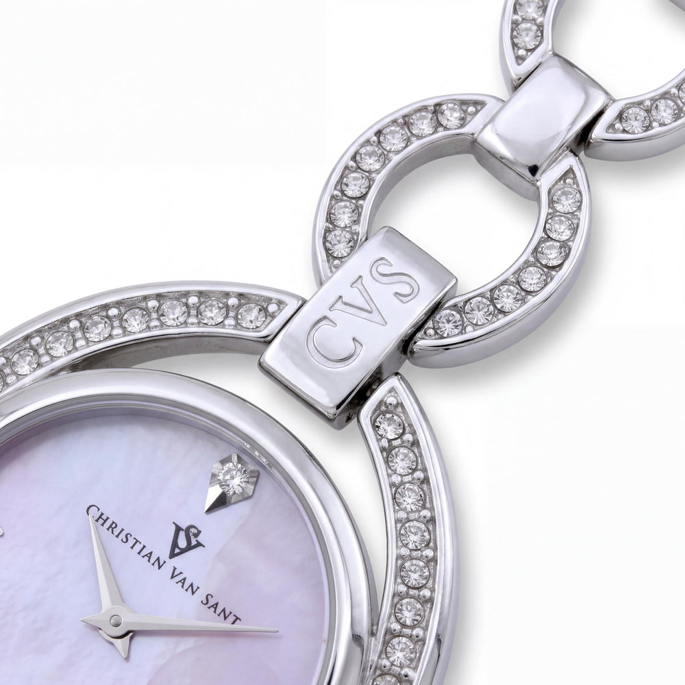 Christian Van Sant CV2931 Women's Silver Stainless Steel Case & Bracelet Pink Dial Quartz Watch, Water Resistant