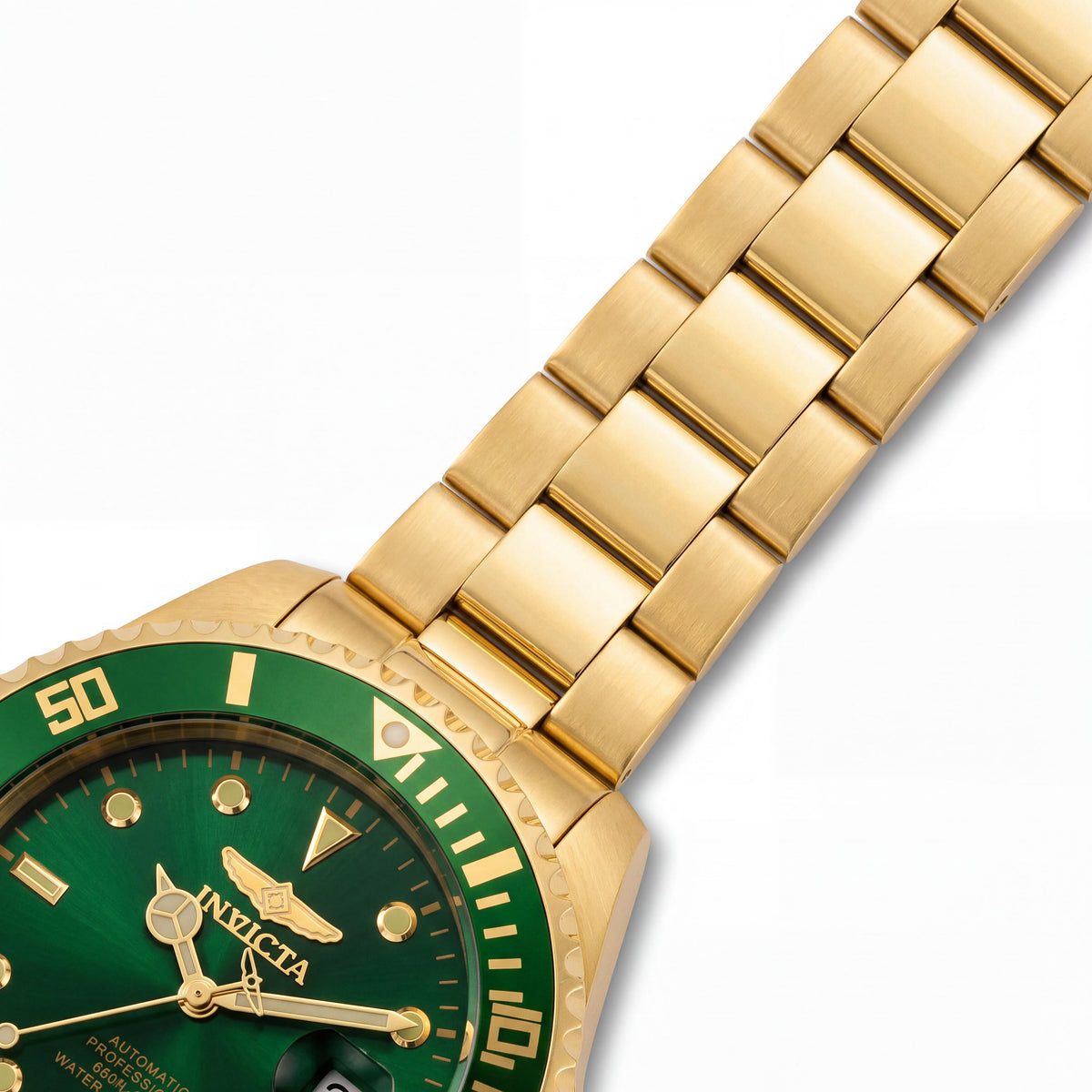 Invicta Men's 35711 Gold Tone Stainless Steel Automatic 200m Water Resistant Green Dial Luminous Watch 47mm, Photo 3