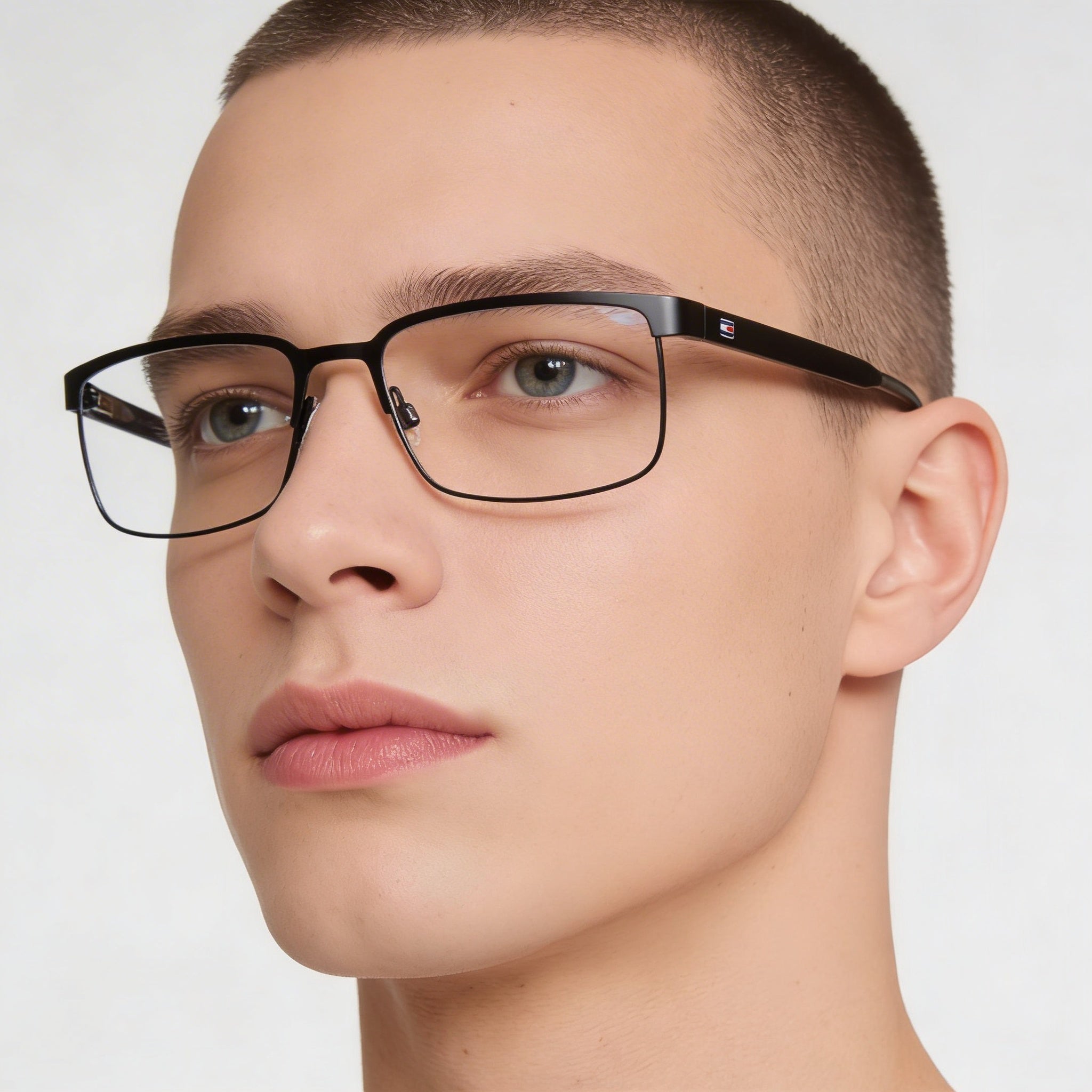 Gafas unisex Tommy Hilfiger Th 1235 con montura metálica rectangular, cristal negro mate, ancho de lente de 55 mm, Photo 3