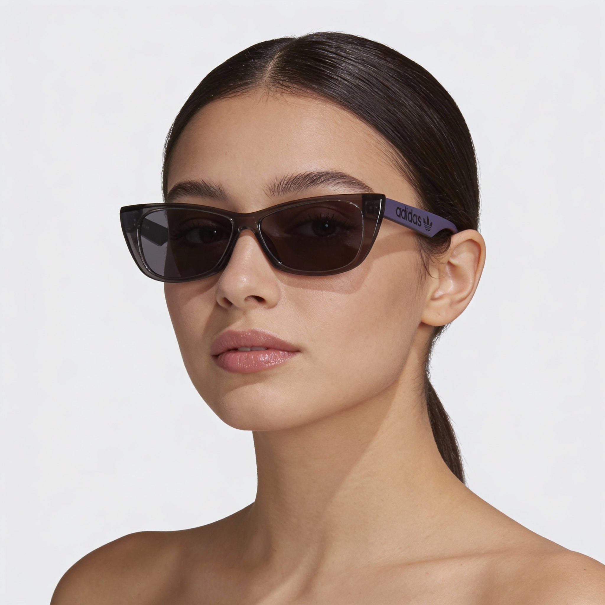 Gafas de sol adidas Originals OR0027 para mujer, estilo casual, de acetato gris transparente con lentes de espejo morado degradado de 55 mm, Photo 5