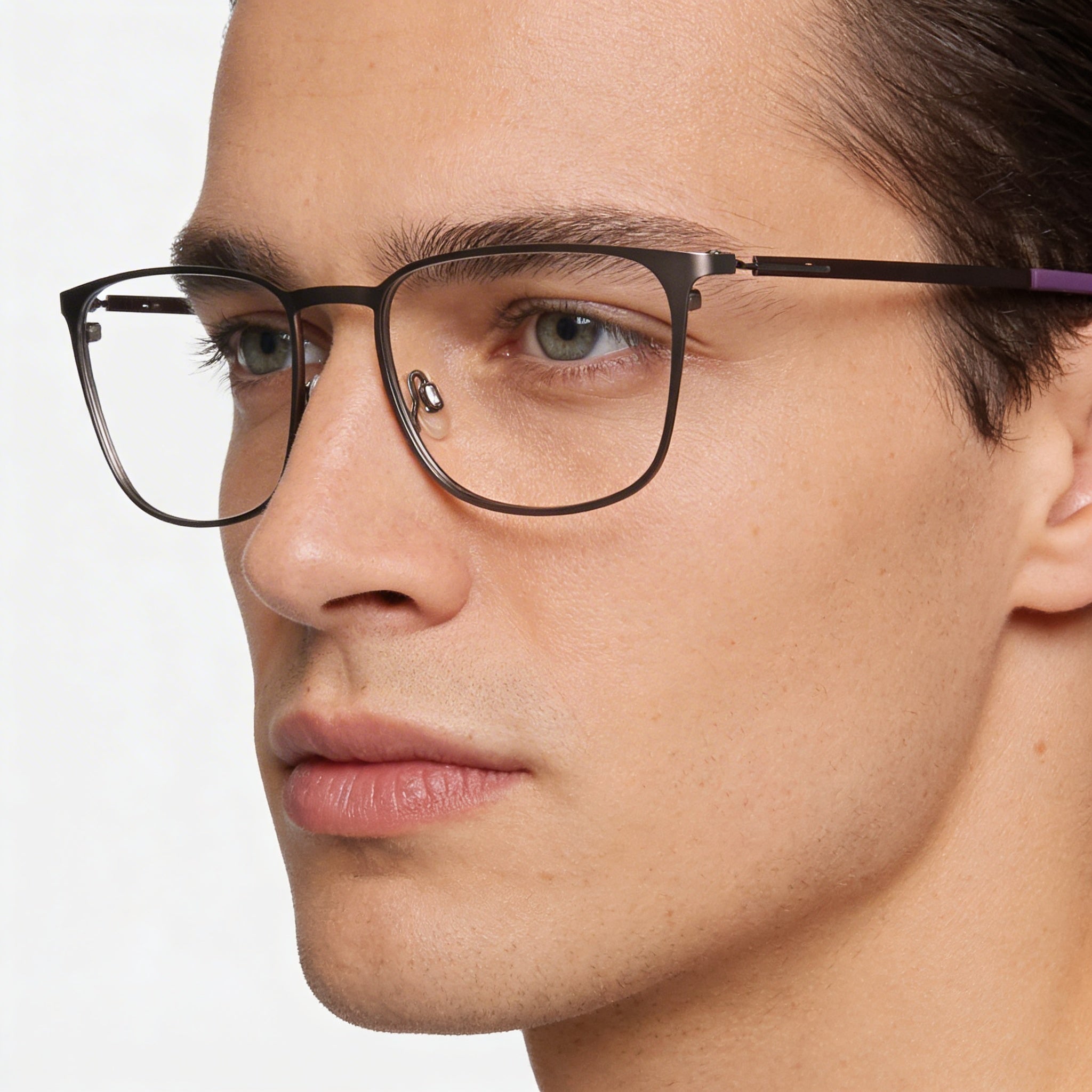 Flexon E1143 Men's Metal Frame Eyeglasses in Matte Gunmetal Midnight Plum, 54mm, Photo 5