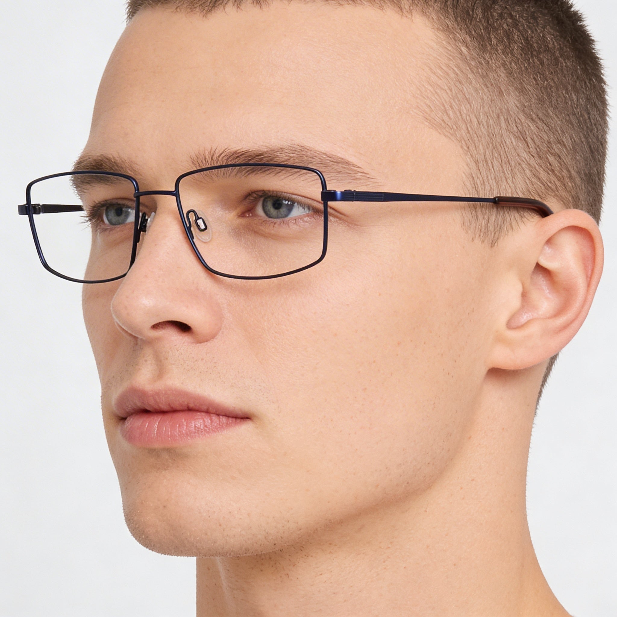 Flexon H6069 Men's Metal Frame Eyeglasses in Matte Navy, Clear Polycarbonate Lenses, 57mm Lens Width, Photo 4