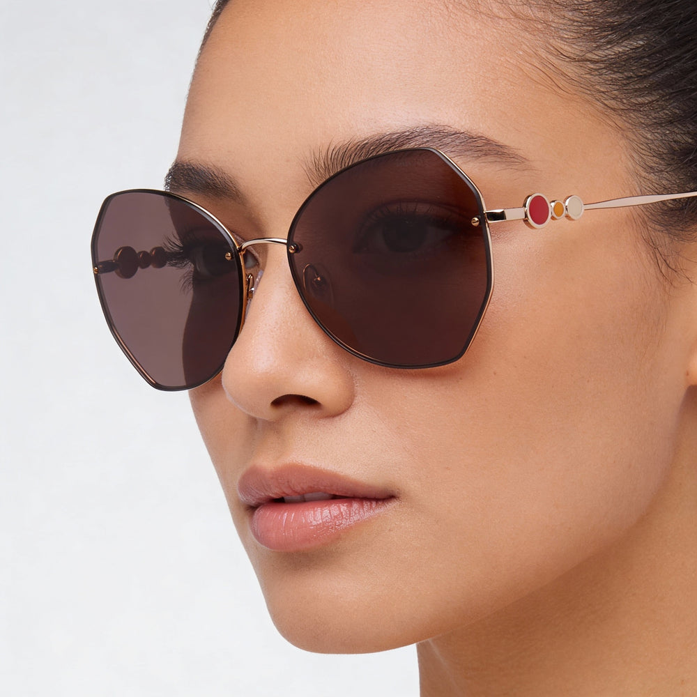 Gafas de sol Emilio Pucci Butterfly para mujer, de metal dorado rosa y lentes marrones, 61 mm