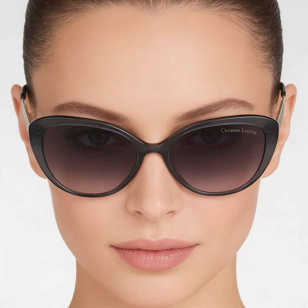 Christian Lacroix Glam Women's Crystal Grey Plastic Frame Gradient Non-Polarized UV Protection Sunglasses