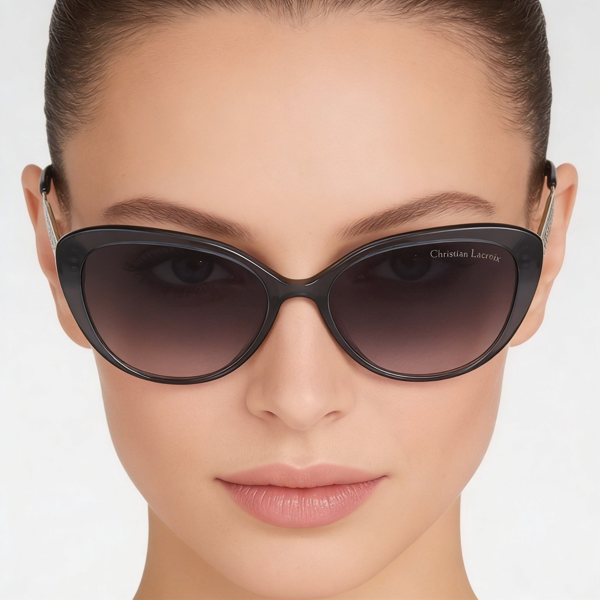 Gafas de sol Christian Lacroix Glam para mujer, montura de plástico gris cristal, lentes con degradado no polarizadas, protección UV, Photo 2