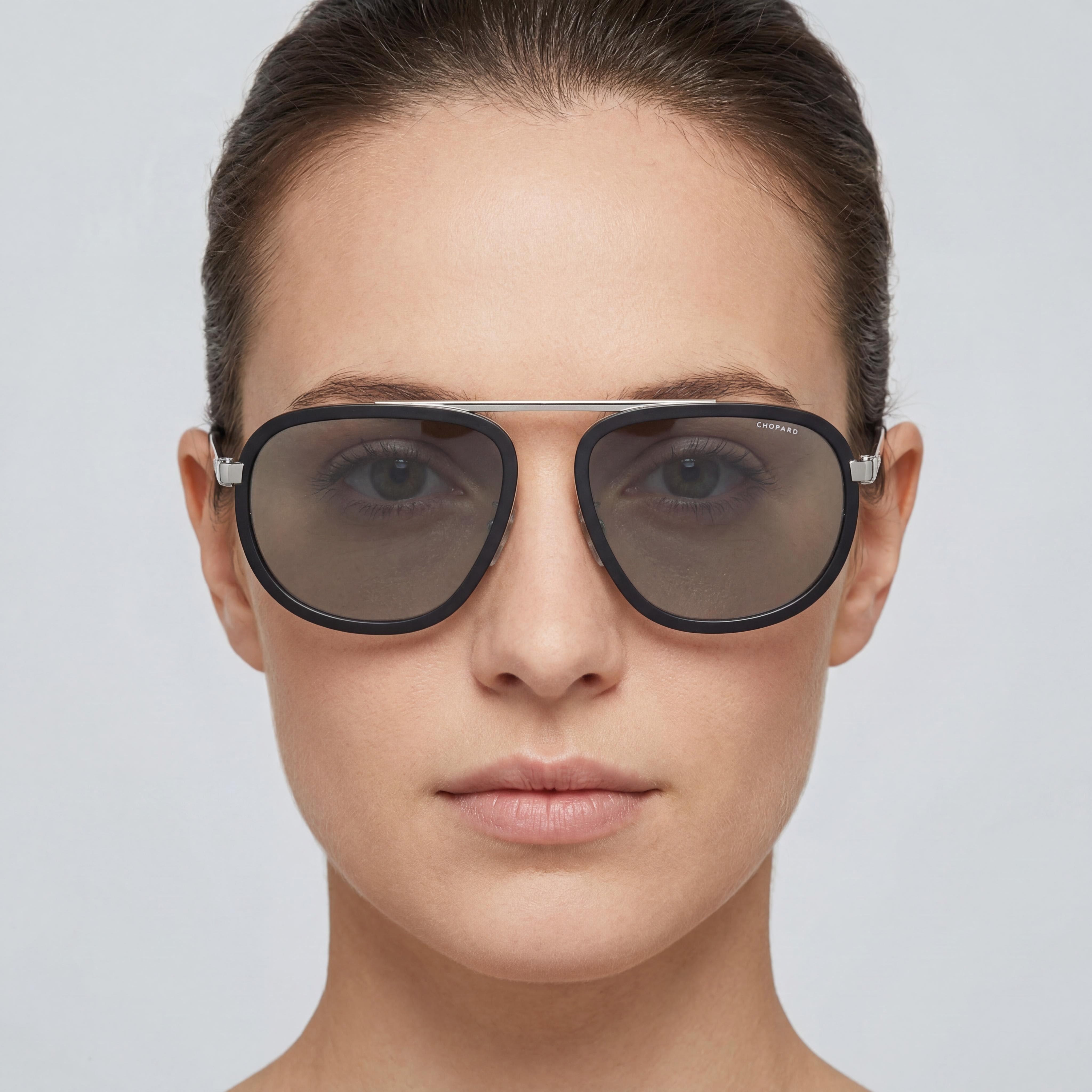 Chopard Women's Gray Silver Metal Frame Sunglasses with Polarized Acetate Lenses and UV Protection, Photo 5