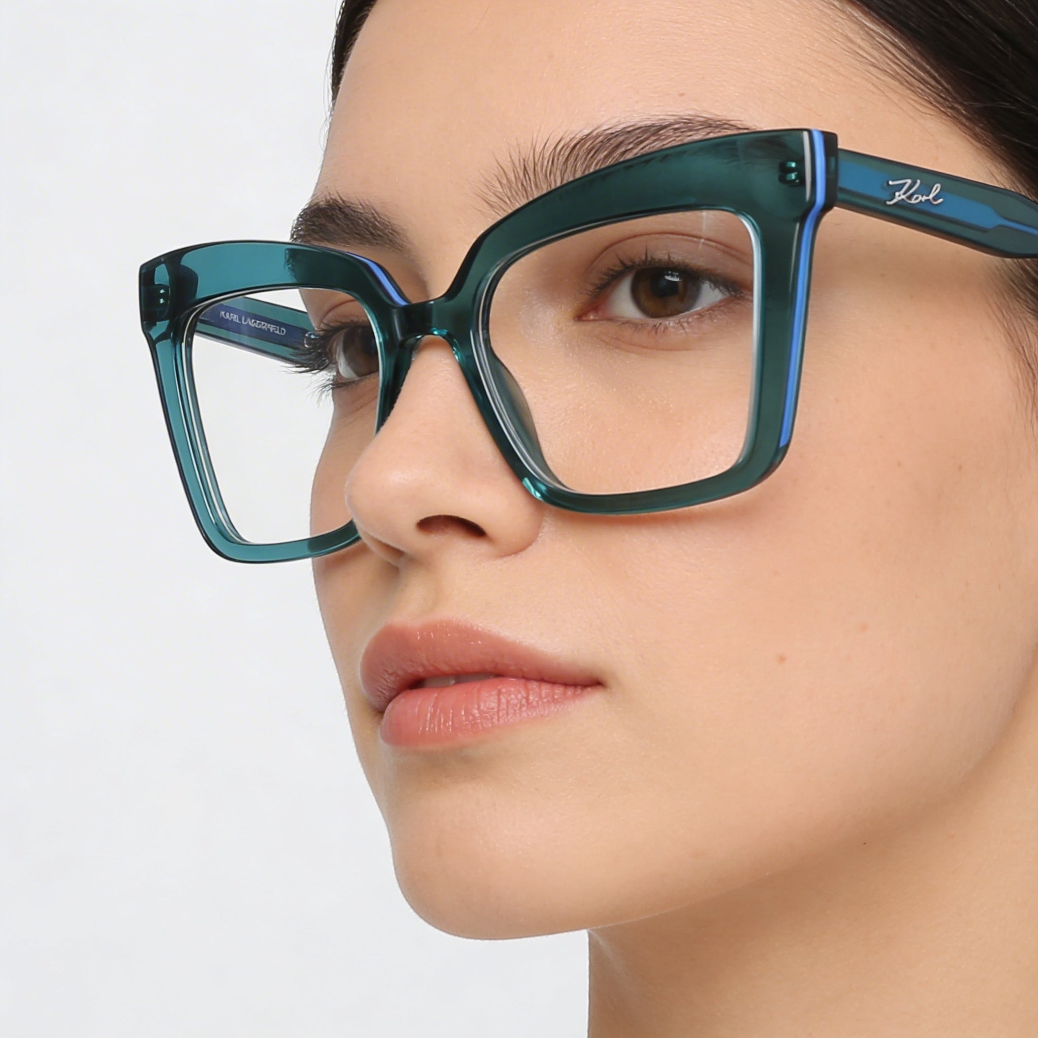 KARL LAGERFELD Modern Women’s Sunglasses with Injected Frame in Petrol Color and Matching Petrol Lenses 51mm, Photo 4