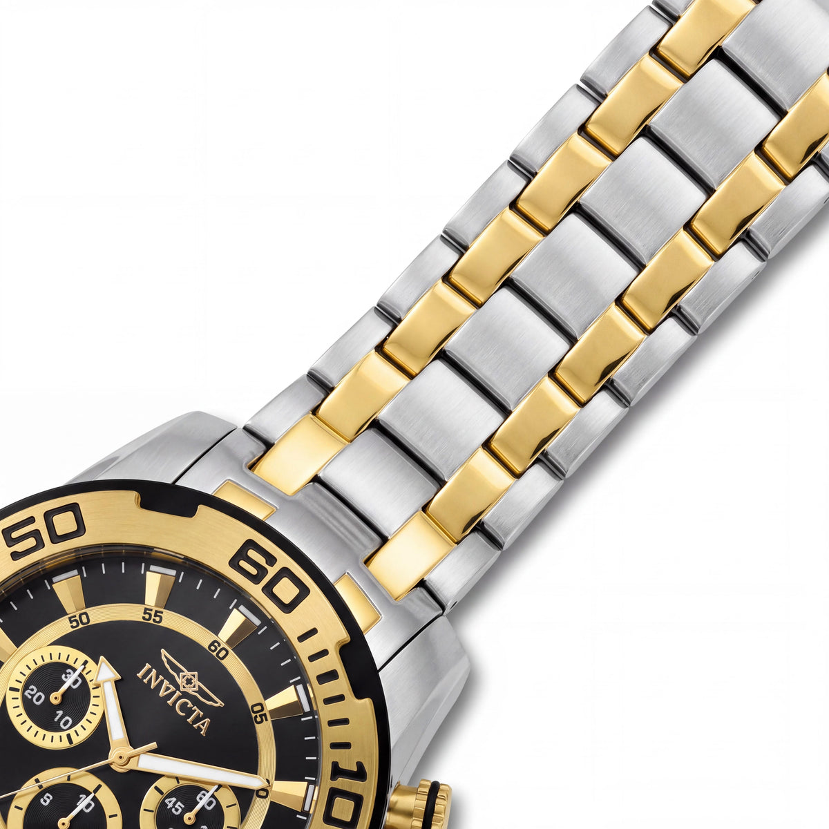 Invicta Men's Diver Chronograph Silver-Gold Two-Tone Stainless Steel Black Dial 50mm Water Resistant Watch, Photo 3