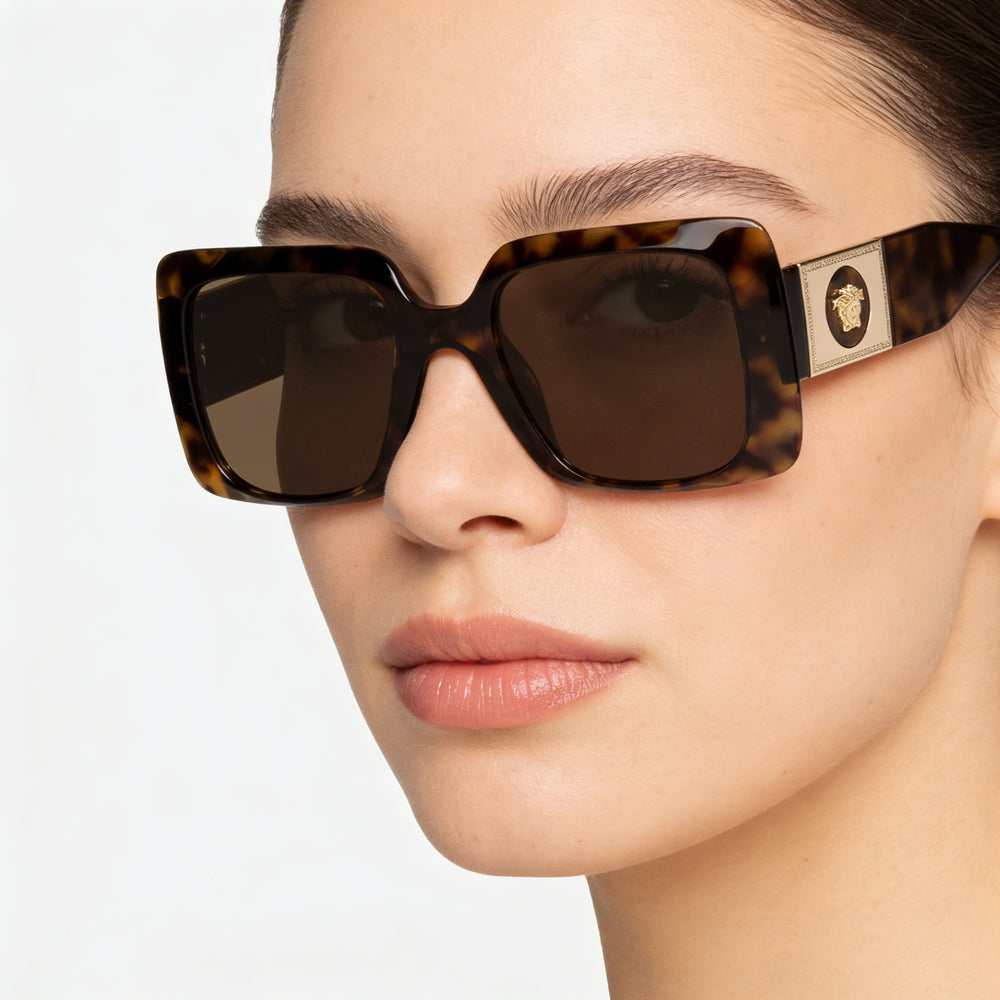 Versace VE4405 Women's Full Rim Sunglasses with Havana Dark Brown Acetate Frame & Dark Brown Lenses, 54mm Lens Width