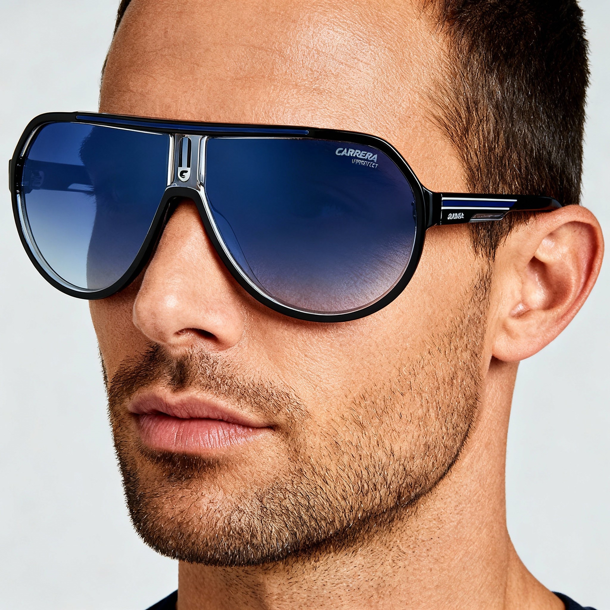 Carrera Casual Men's Acetate Black Red Frame Dark Blue Shaded Polycarbonate Non-Polarized Sunglasses 64mm, Photo 5