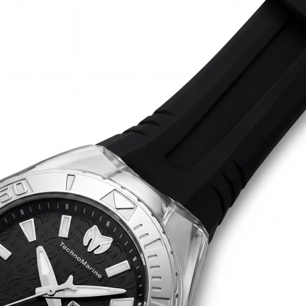 Reloj Technomarine Cruise TM-122015 Unisex de Cuarzo con Caja de Acero Inoxidable Plateada de 36 mm, Esfera Negra y Correa de Silicona