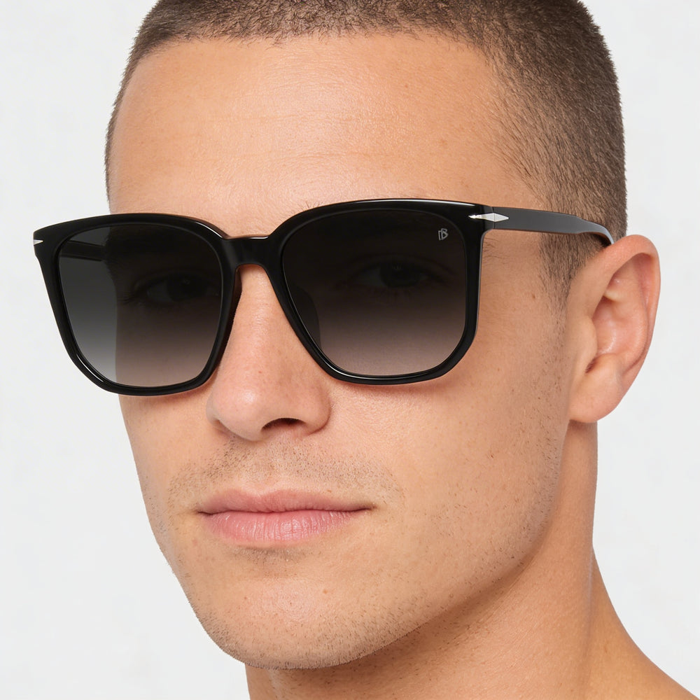 David Beckham Db 1071/F/S Men's Black Rectangular Acetate UV Protected Sunglasses with Dark Grey Shaded Lenses 57mm
