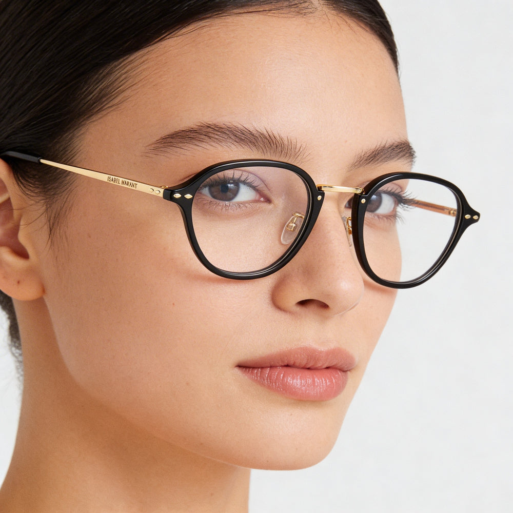 Isabel Marant Im 0034 Gafas de sol modernas para mujer con montura de poliamida y lentes de policarbonato negras doradas, 49 mm