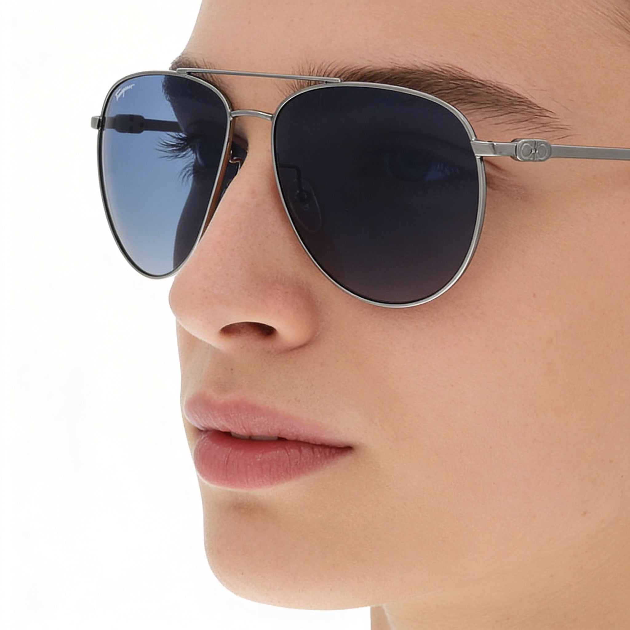 Salvatore Ferragamo Sf157s Unisex Metal Dark Gunmetal Frame Blue Lens 100% UV Protection Sunglasses 60mm, Photo 4