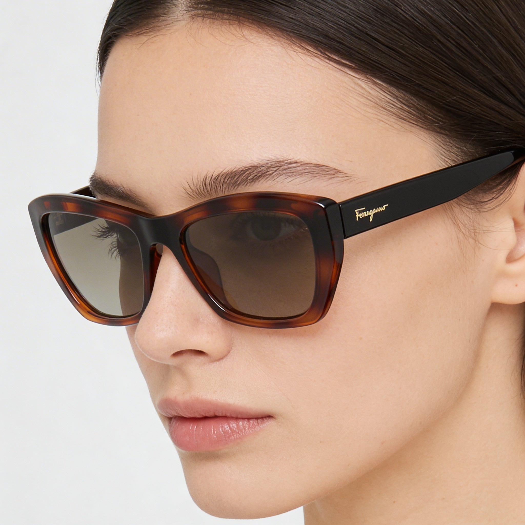 Gafas de sol para mujer Ferragamo SF958S 214 de ojo de gato color carey inyectado con lentes marrones no polarizadas y protección UV de 55 mm, Photo 4